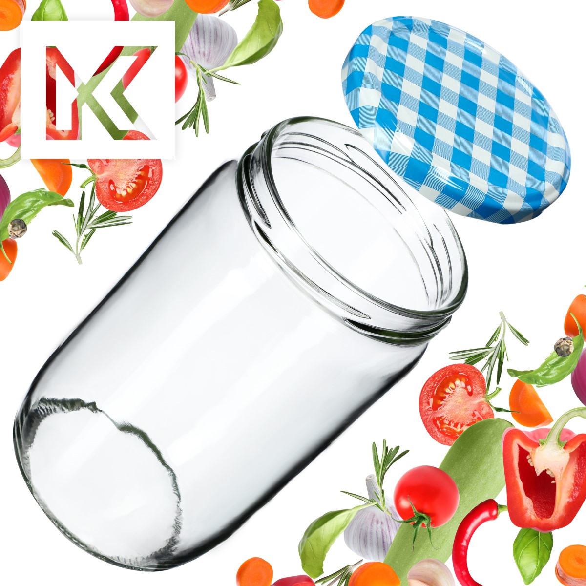 Słoiki na przetwory Niva 720ml 16szt fi 82 mm + wieczka "Niebieska Krata"