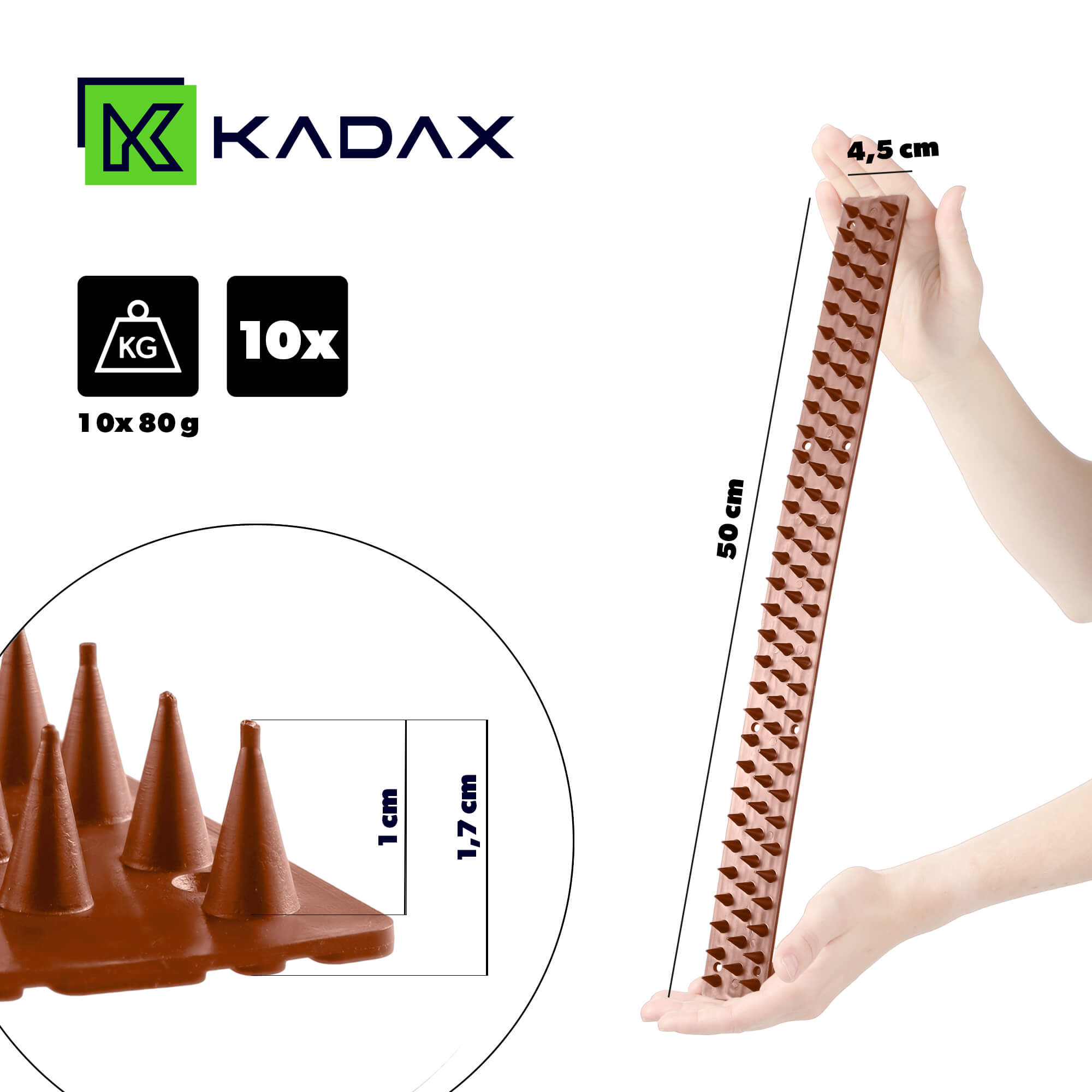 Plastikowe kolce Tosta przeciw ptakom 50 cm brązowe 10 szt.