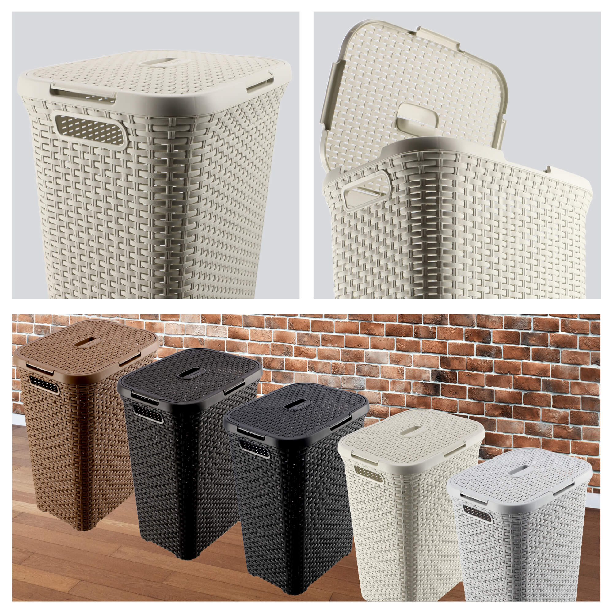 Kosz z pokrywą Curver Natural Style 60L kremowy