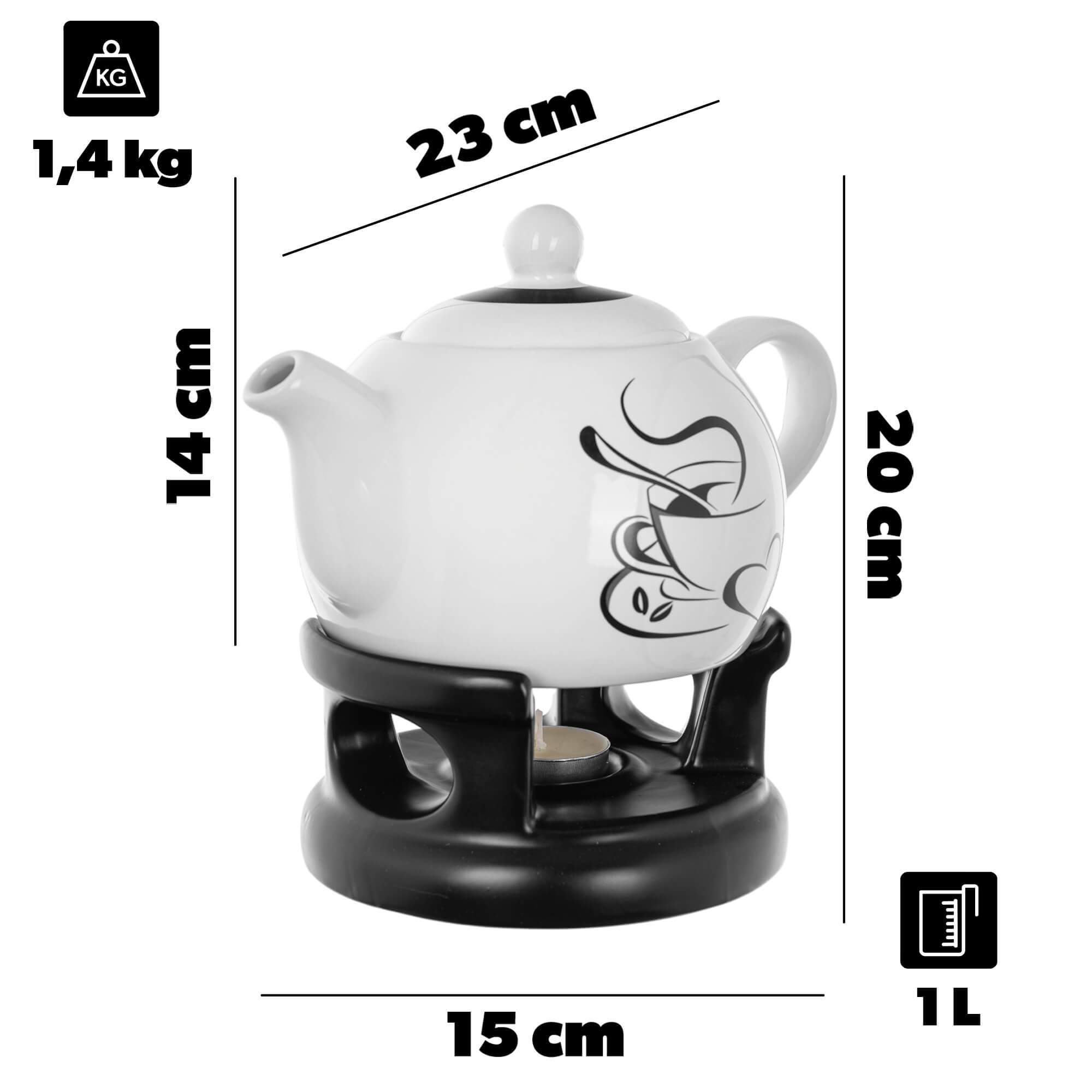 Dzbanek ceramiczny z podgrzewaczem Irais 1L serce