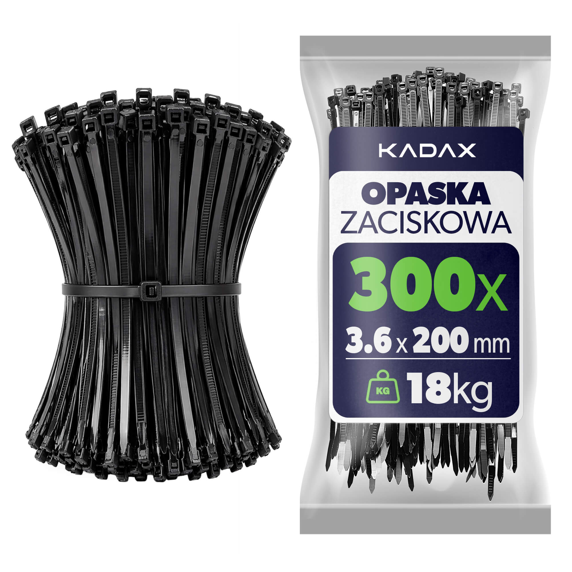 Opaski zaciskowe Maurens 200 x 3.6 mm czarne 300 szt.