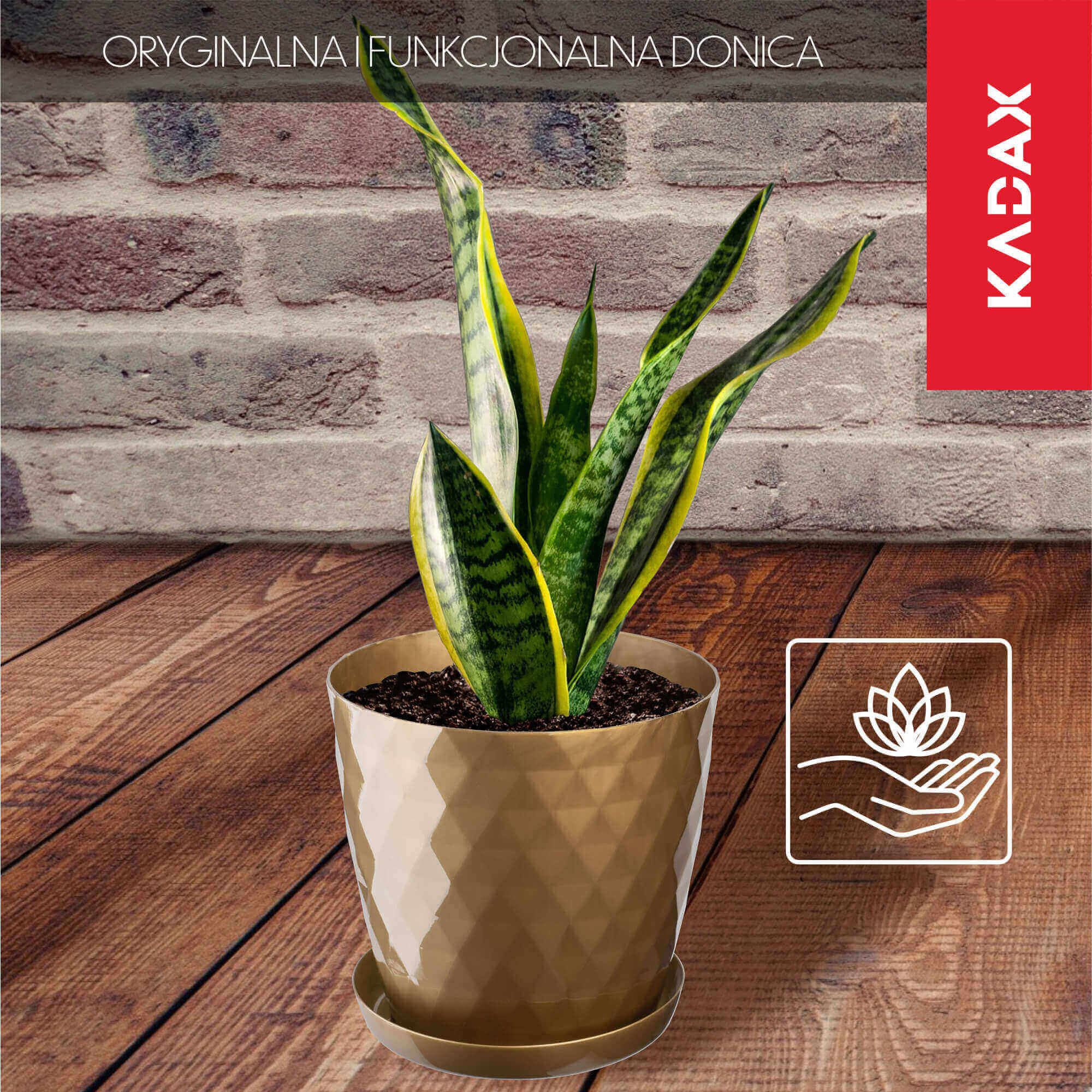 Doniczka na kwiaty z podstawką Amily 20 cm, złota