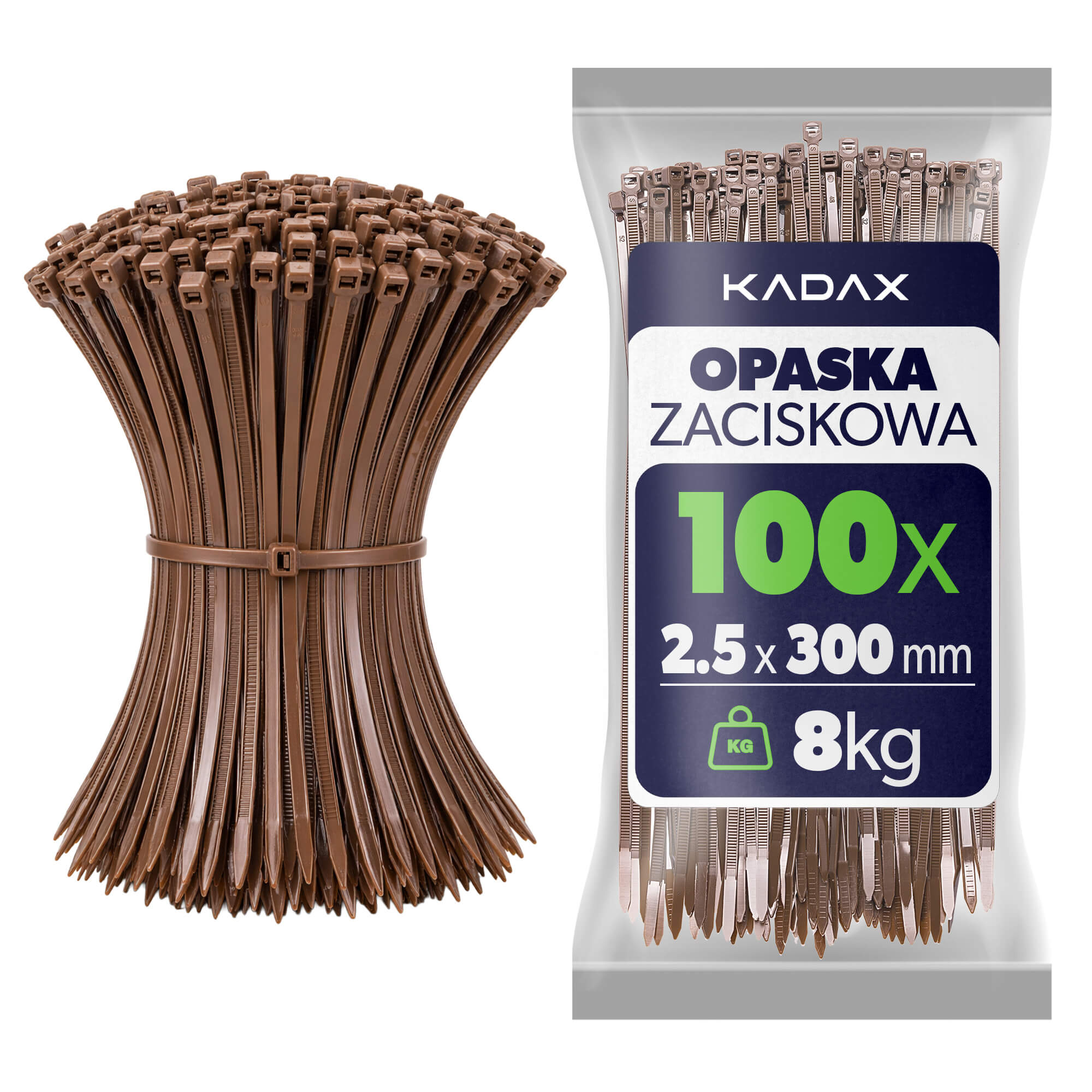 Opaski zaciskowe Maurens 300 x 2.5 mm brązowe 100 szt.
