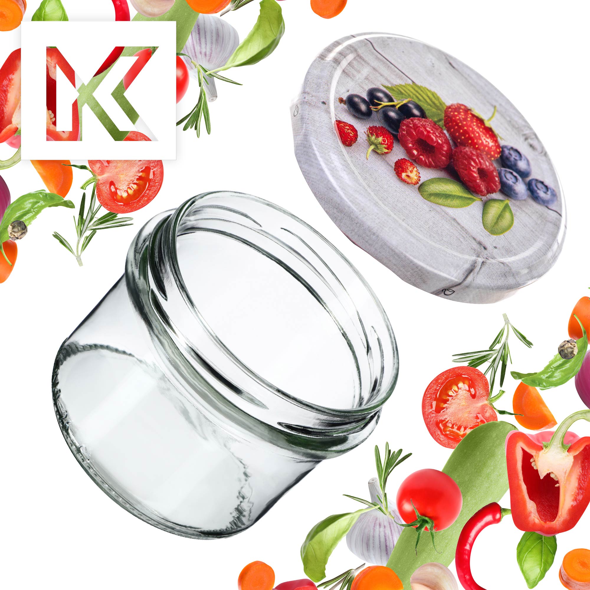 Słoiki na przetwory Tartu 235ml 100szt 82mm + wieczka "Truskawki"
