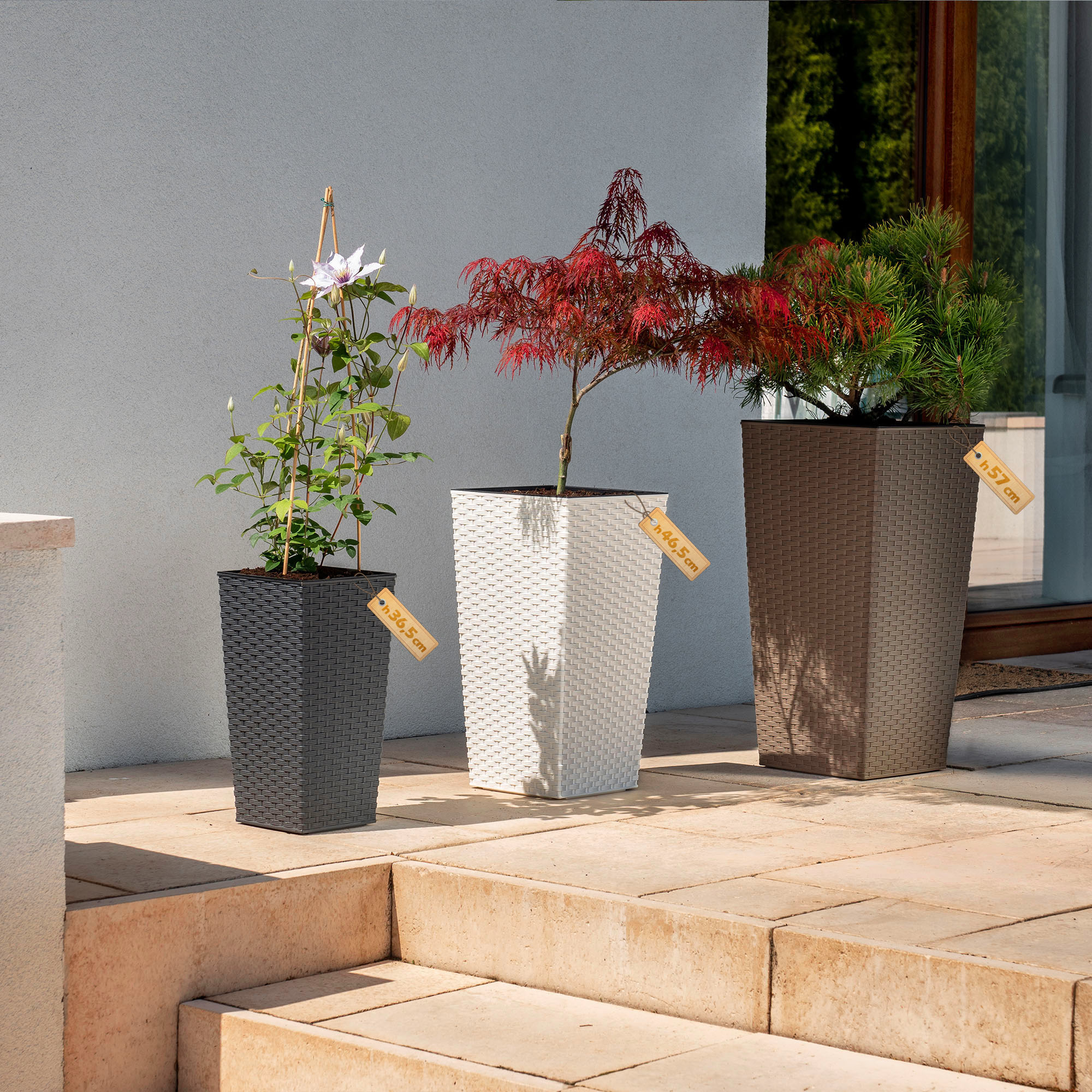 Donica z wkładem rattan Pesaro 19 cm, mokka