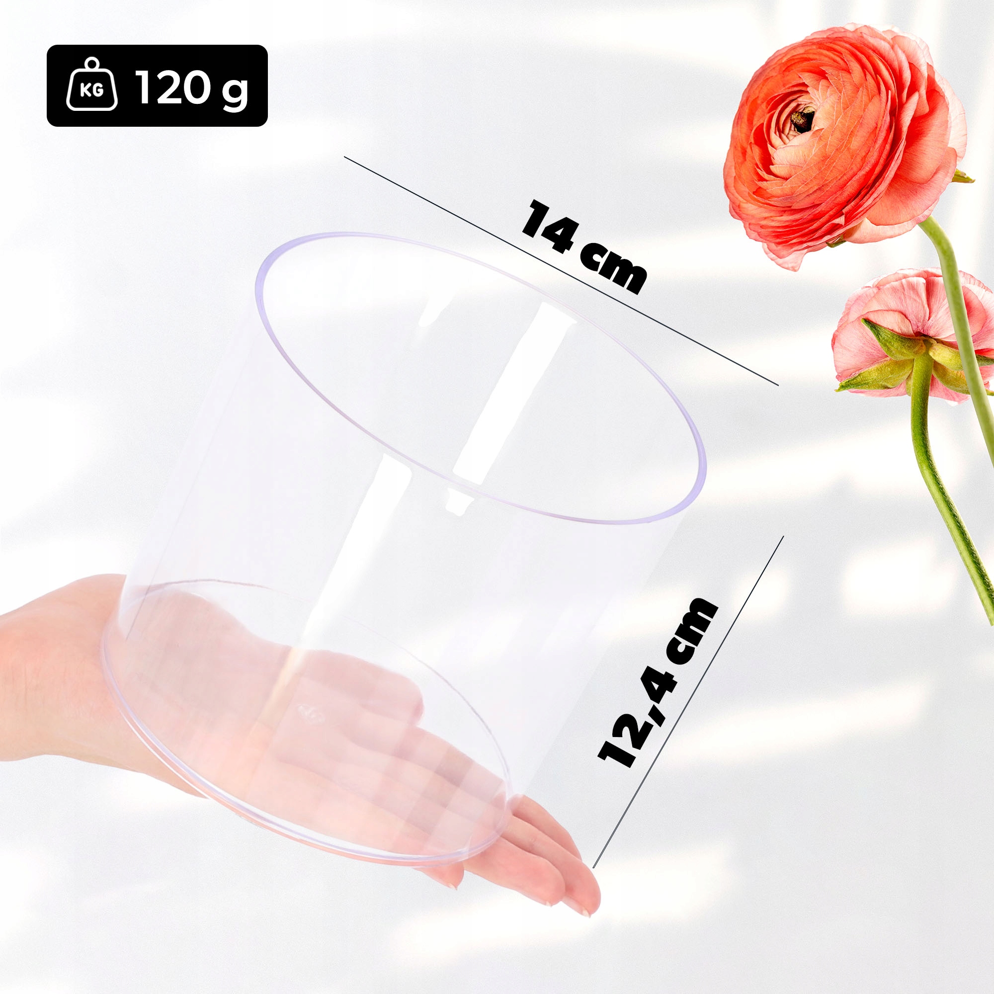 Doniczka na kwiaty okrągła Figari 14 cm, przezroczysta