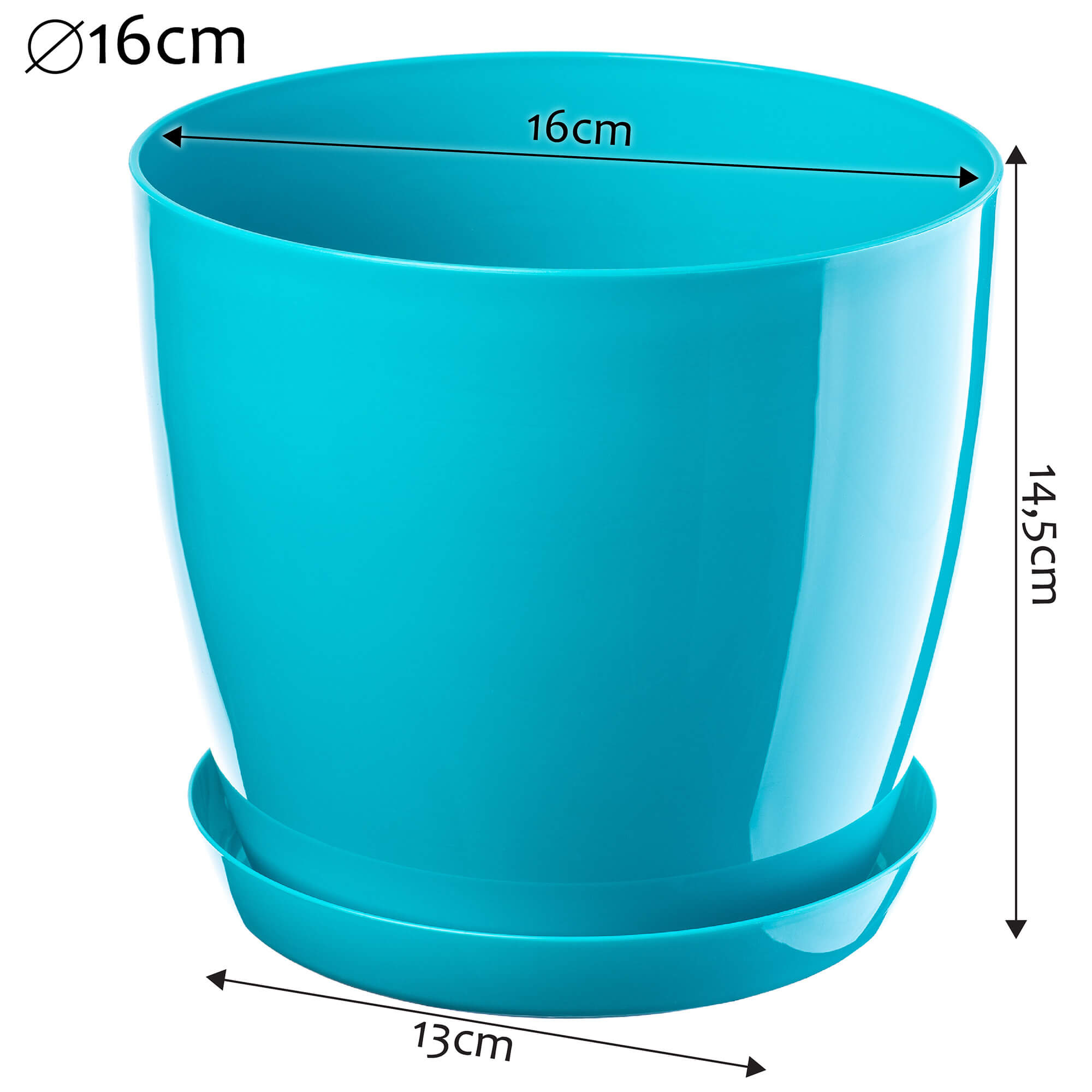 Doniczka na kwiaty z podstawką 16 cm, turkusowa