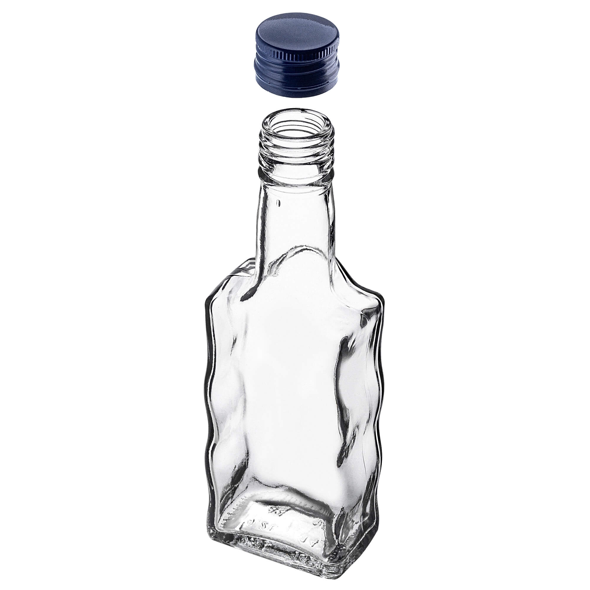 Szklana butelka na nalewkę Fala 200ml z granatową zakrętką 10 szt.