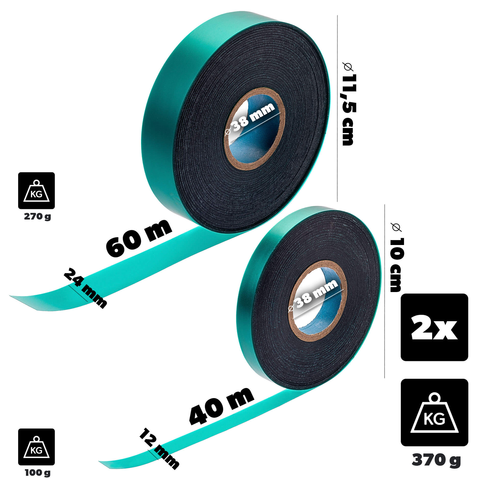 Taśma do podwiązywania roślin Vernoil 60 m x 24 mm + 40 m x 12 mm zielone 2 szt.