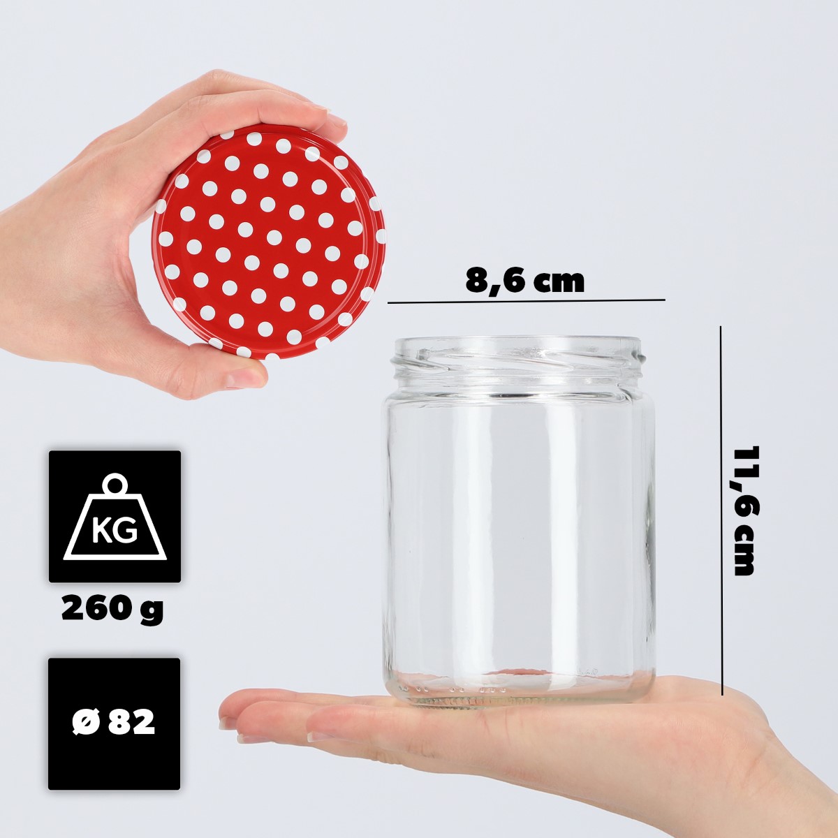 Słoiki na przetwory Maki 540ml 8szt fi 82 mm + wieczka "Groszek czerwony"