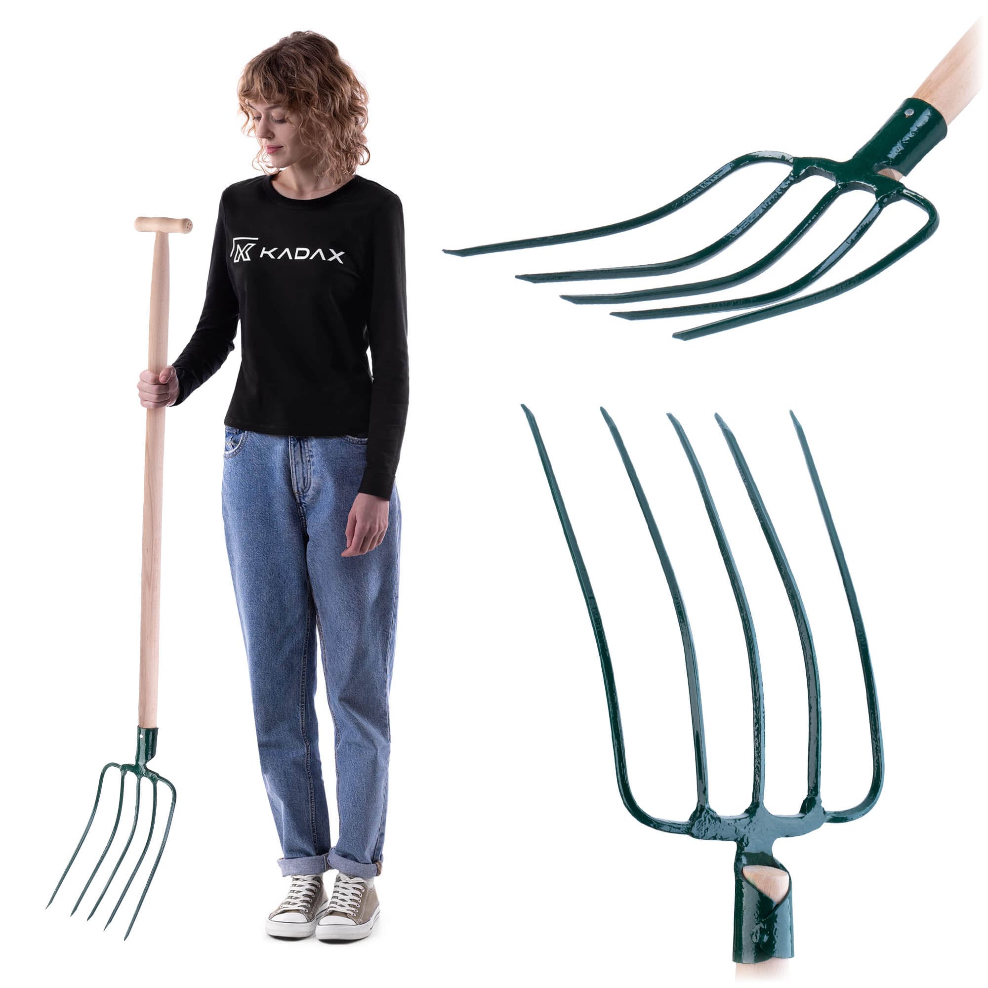 Widły metalowe Varzi 5-zębne 132 cm, zielone