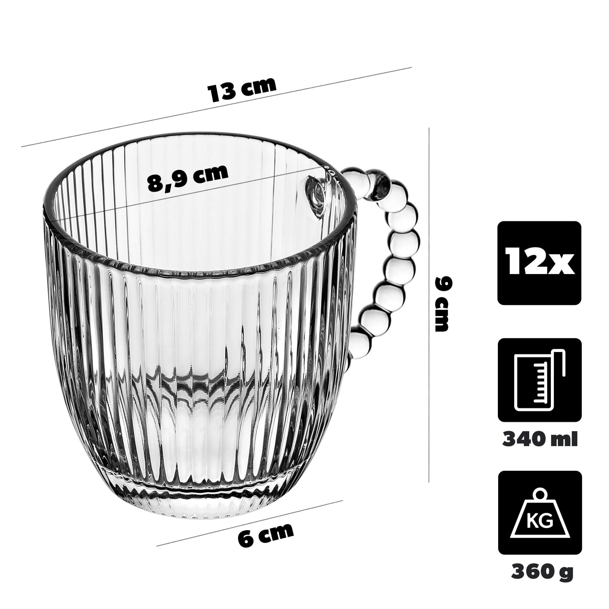 Kubek Huete 340ml ryflowany 12 szt.