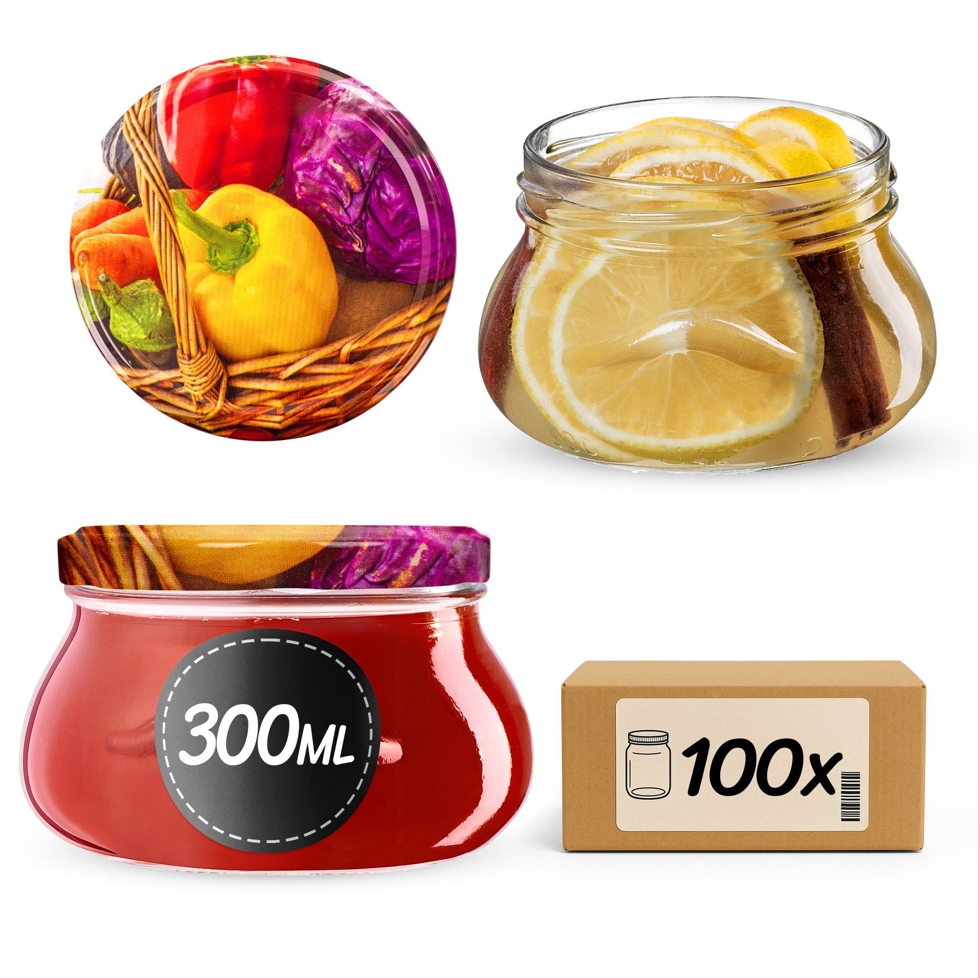 Słoiki na przetwory Raja 300ml fi 82 mm 100szt + wieczko Warzywa