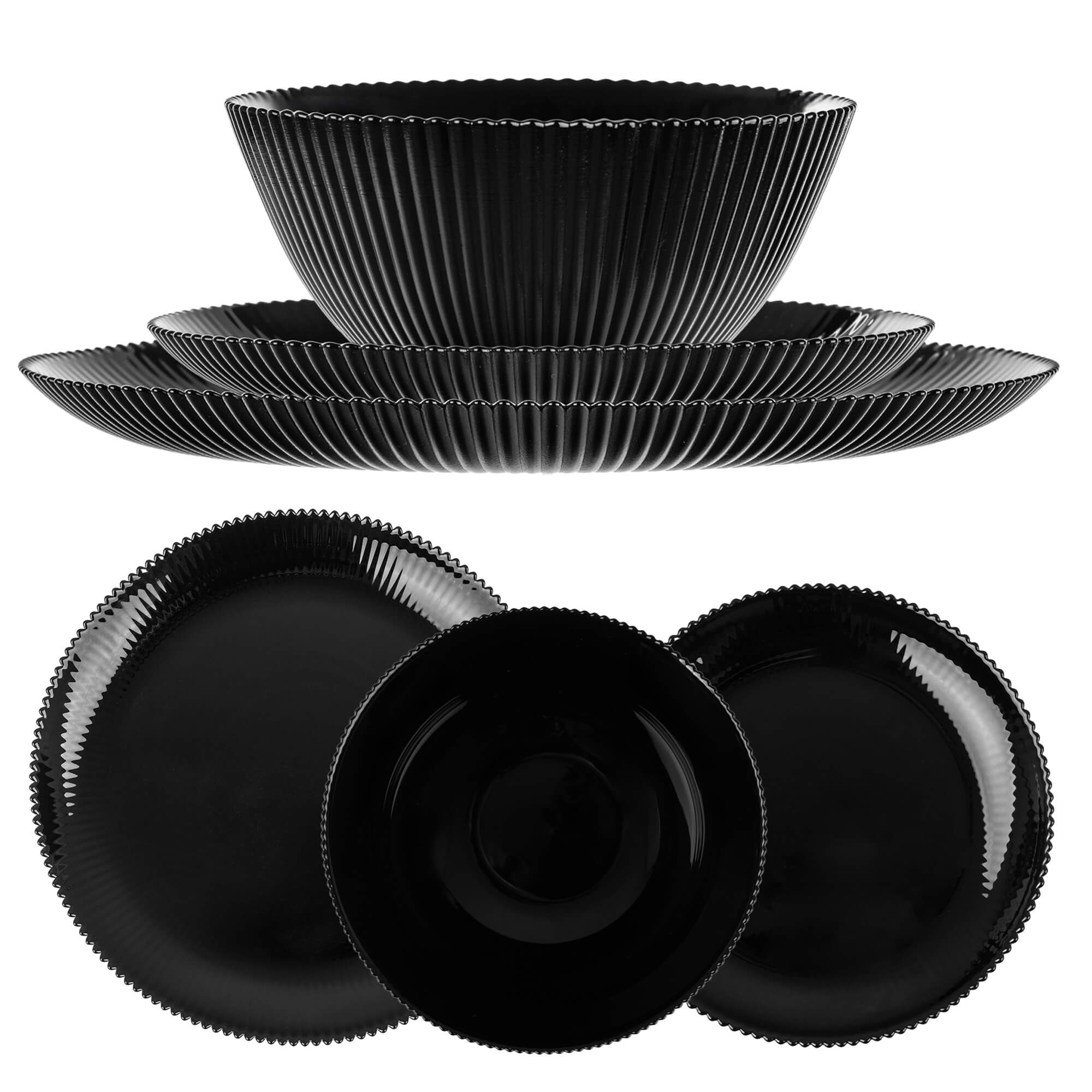Zestaw obiadowy Regno salaterka 20 cm + talerz deserowy + talerz płytki czarny 1 kpl.