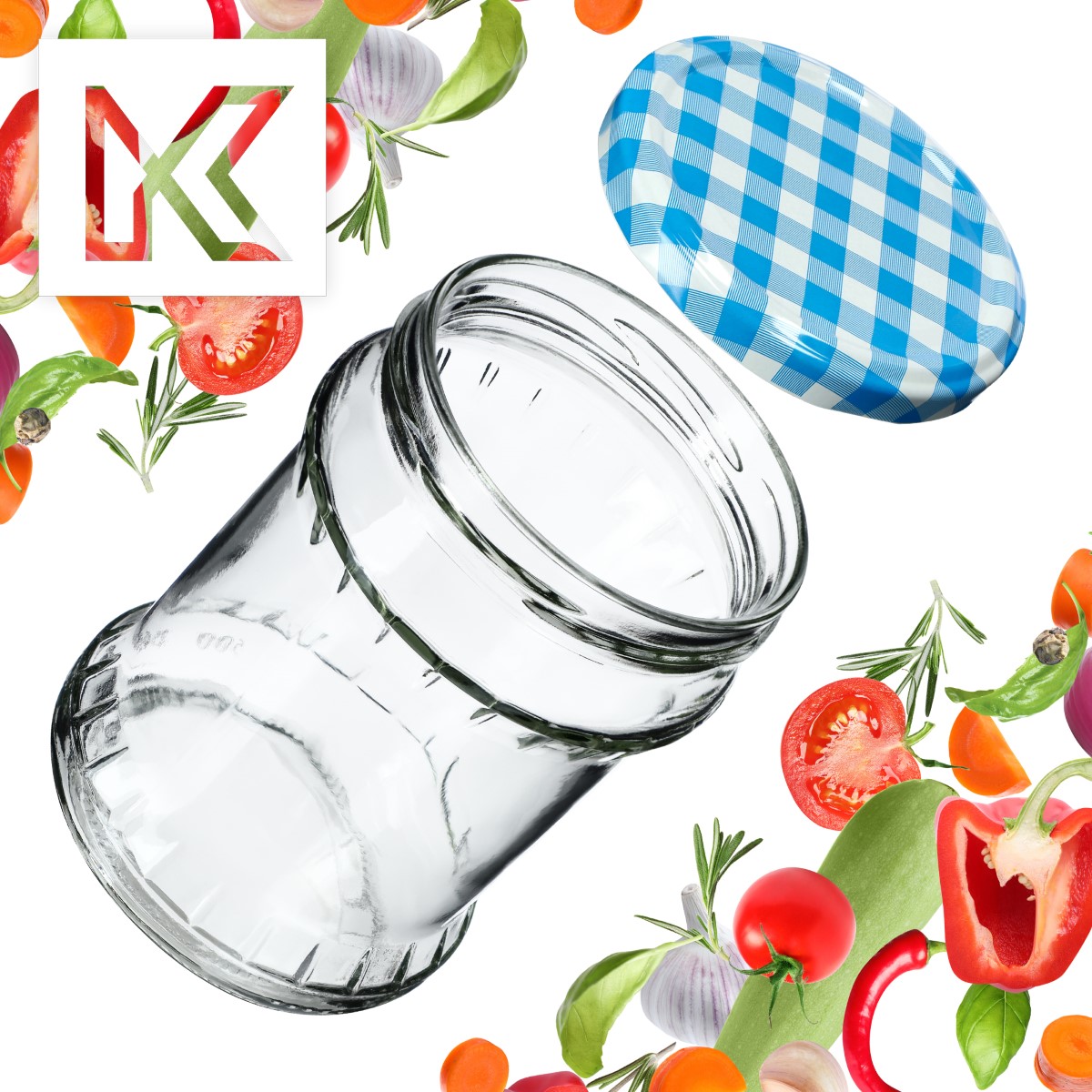 Słoiki na przetwory Kisko 500ml 8szt fi 82 mm + wieczka "Niebieska Krata"