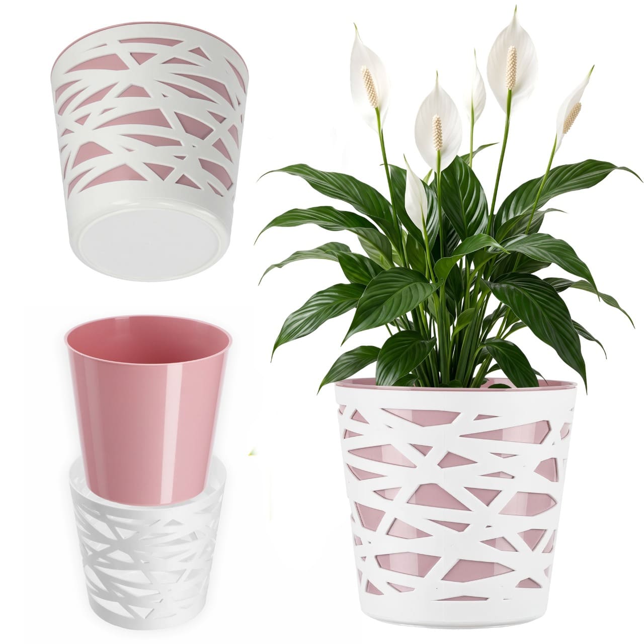 Doniczka z wkładem Rusio 13 cm, różowa