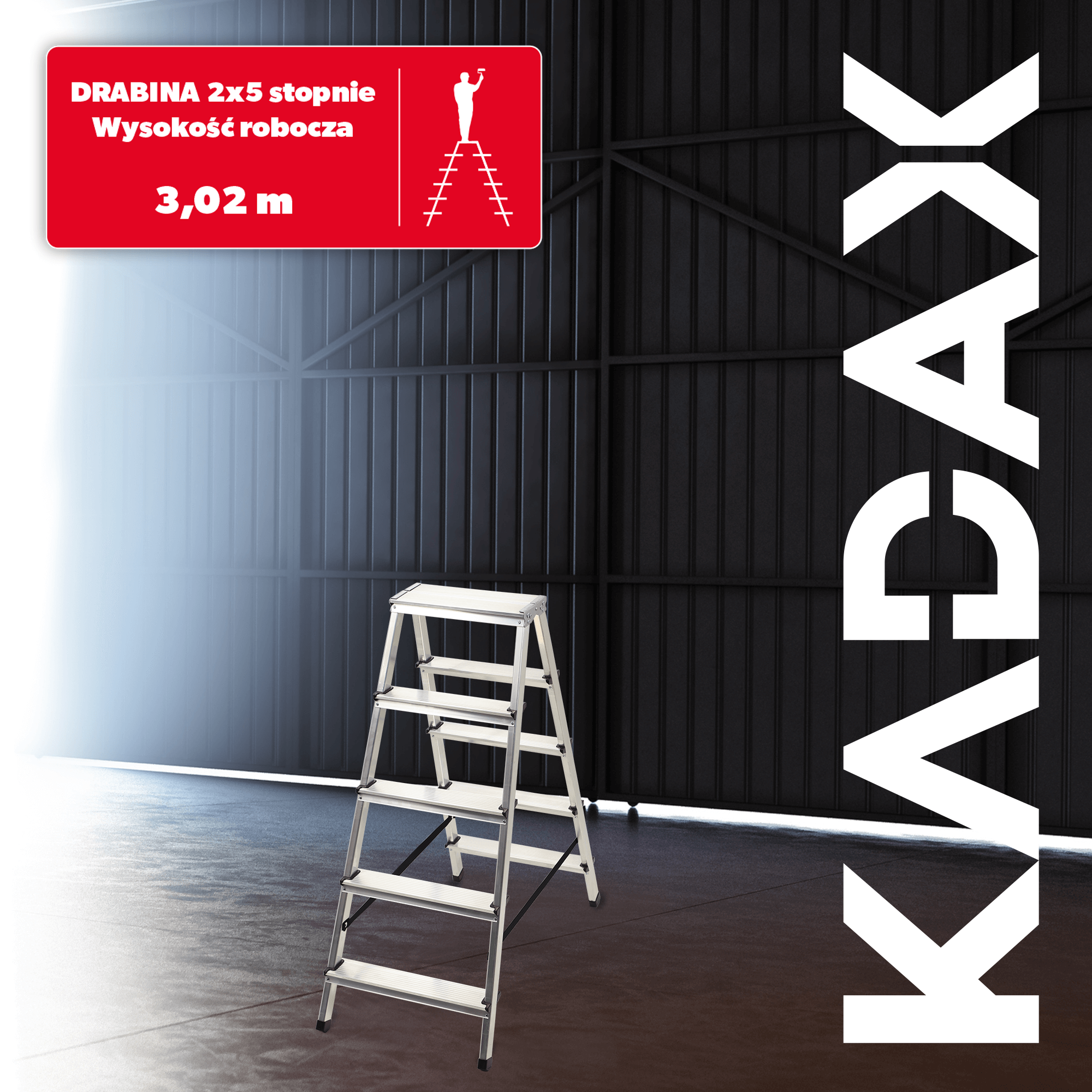 Drabina aluminiowa z podestem Molde, 5 stopni, 125 kg