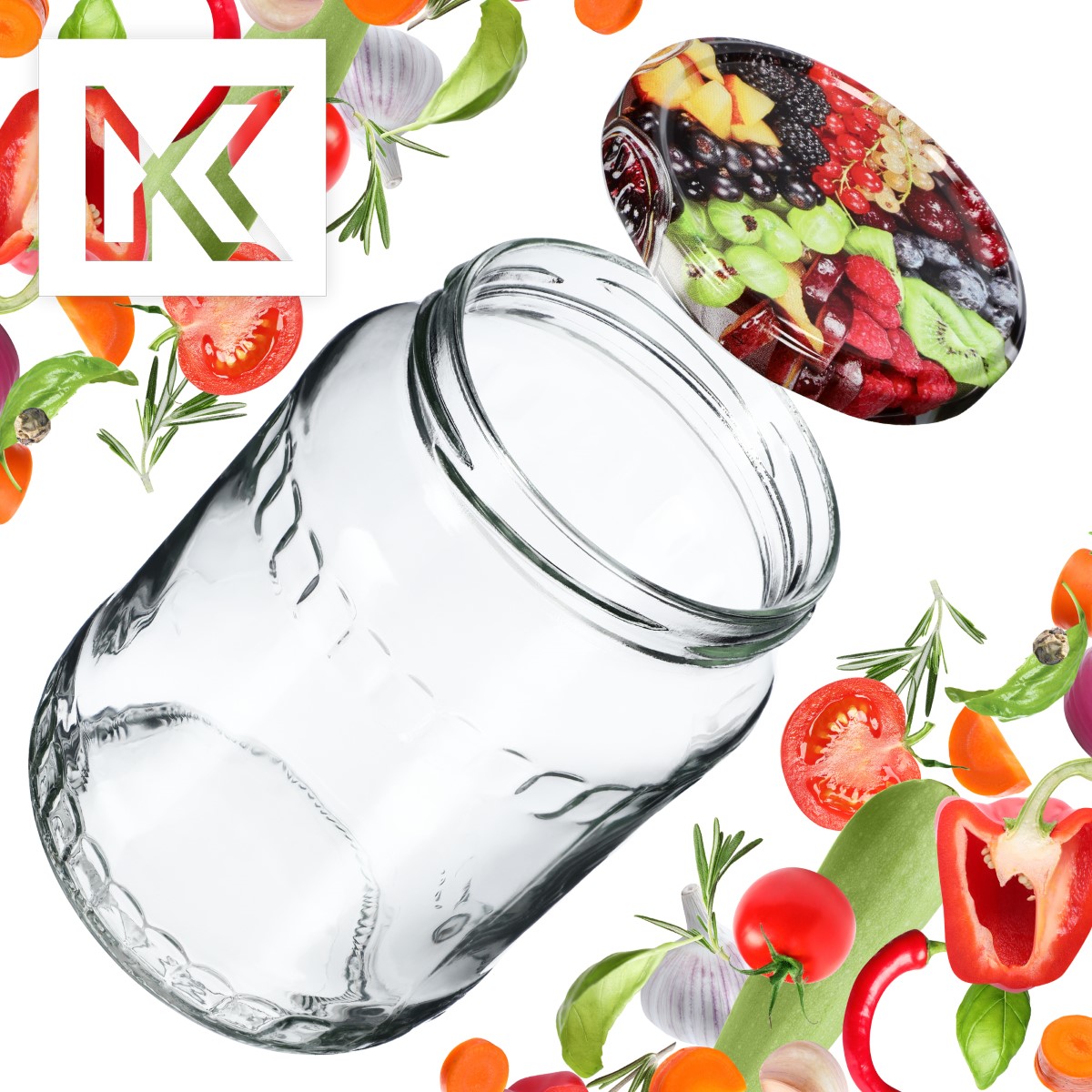 Słoiki na przetwory Jukka 720ml 48szt fi 82 mm + wieczka "Mix Owoców"