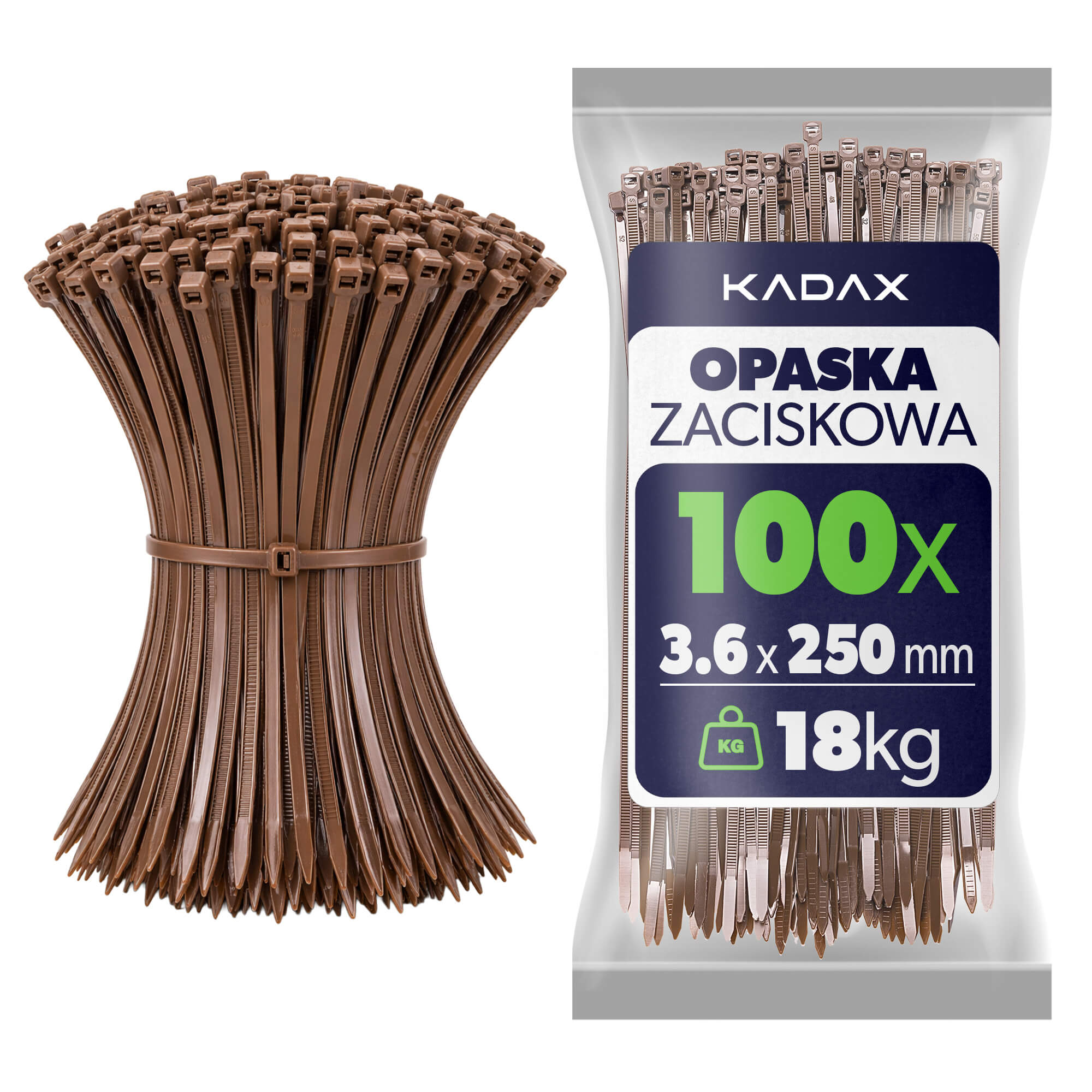 Opaski zaciskowe Maurens 250 x 3.6 mm brązowe 100 szt.