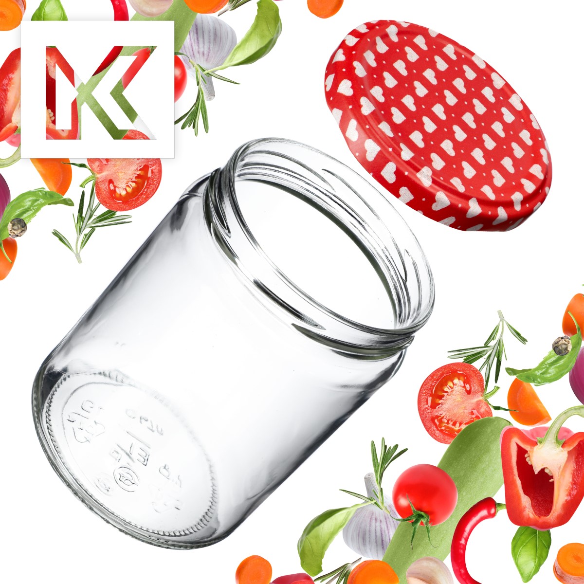 Słoiki na przetwory Maki 540ml 16szt fi 82 mm + wieczka "Serca"