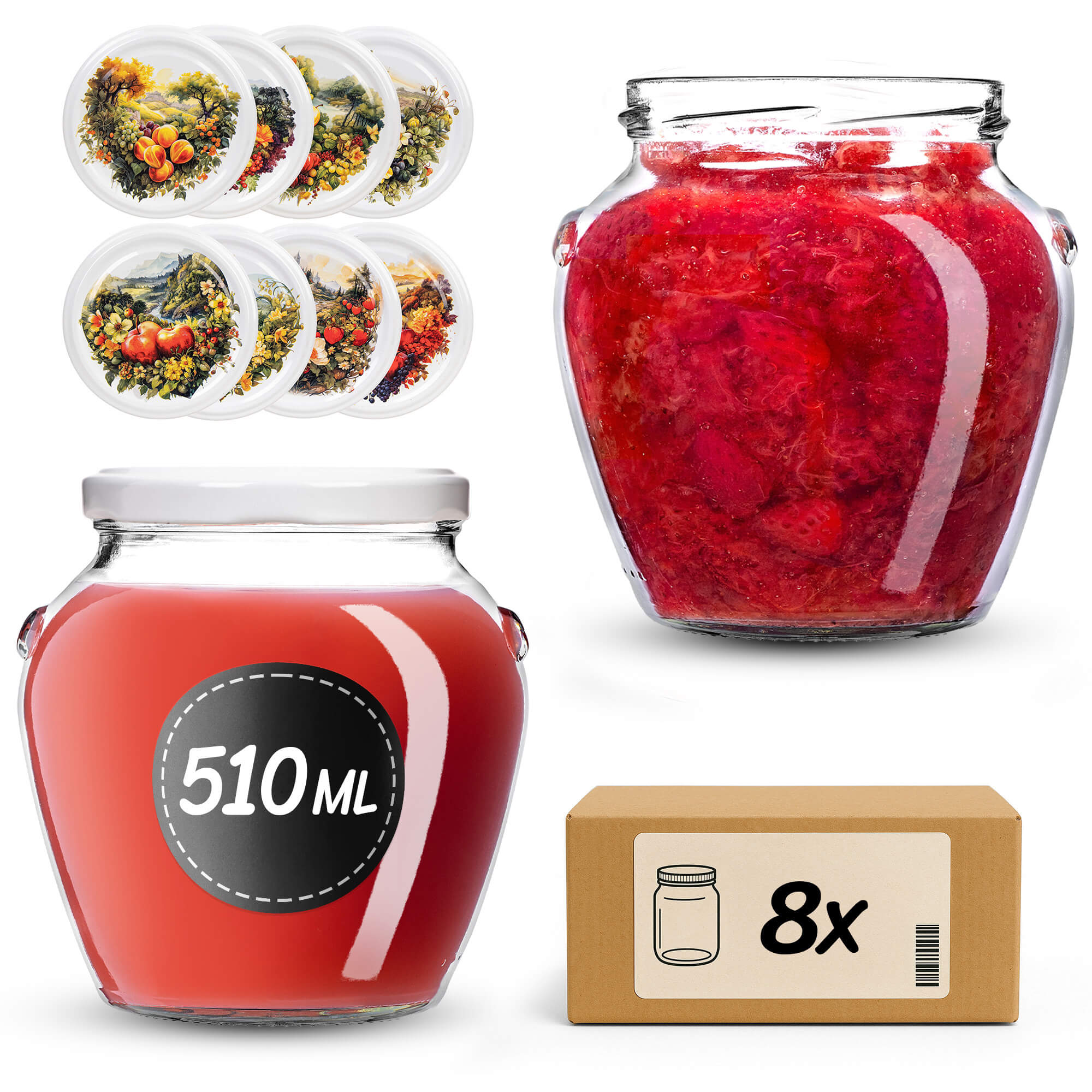 Słoiki na przetwory Sassa 580ml 8szt fi 82 mm + wieczka "Dolina"