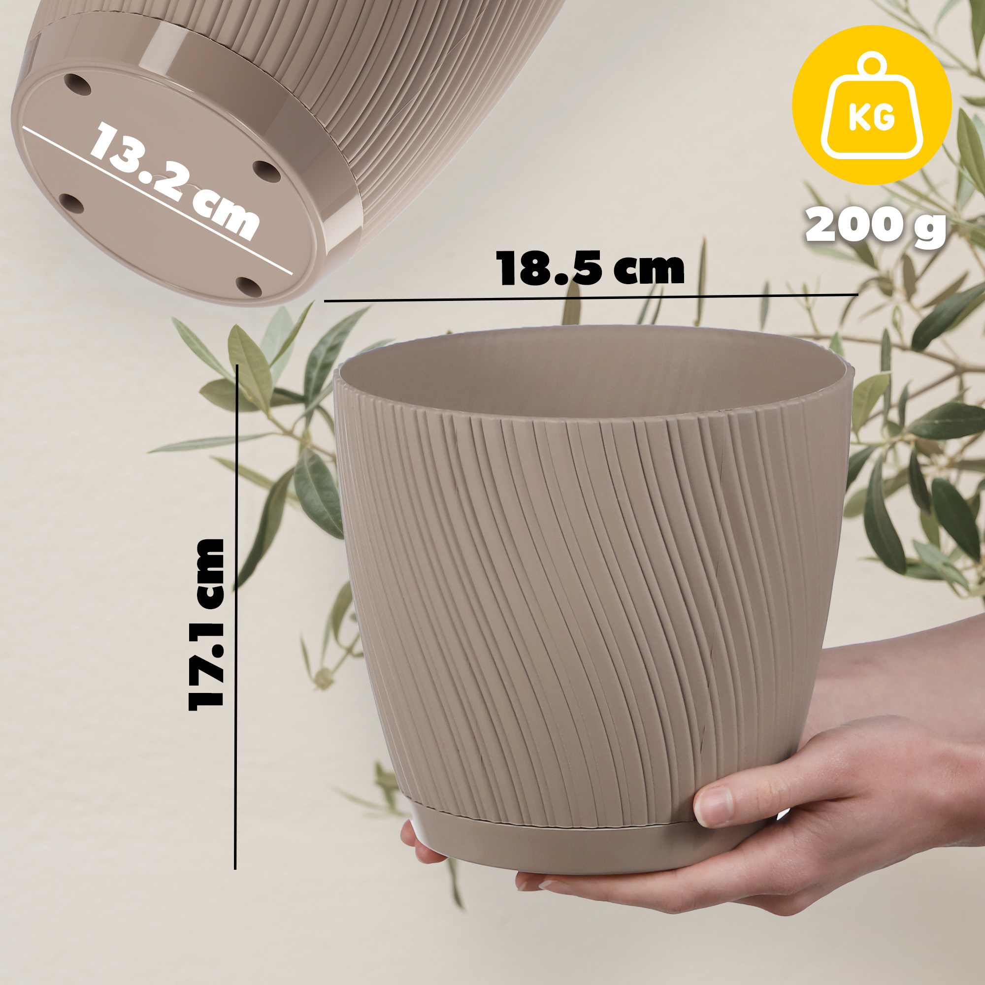 Doniczka z podstawką Tubas 19 cm, taupe