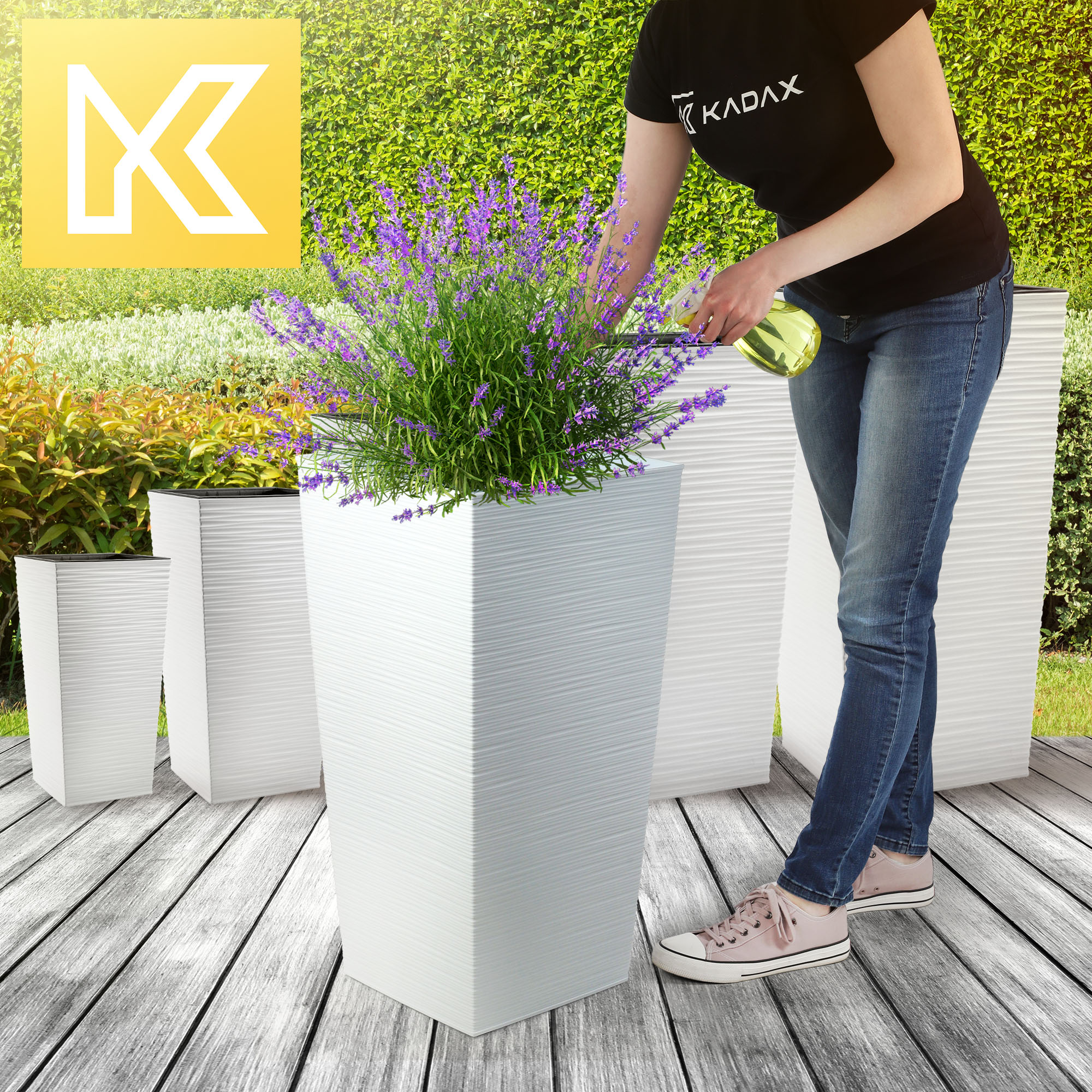 Donice na kwiaty wkładem Tuluza dłuto 19 cm + 25 cm + 30 cm, białe