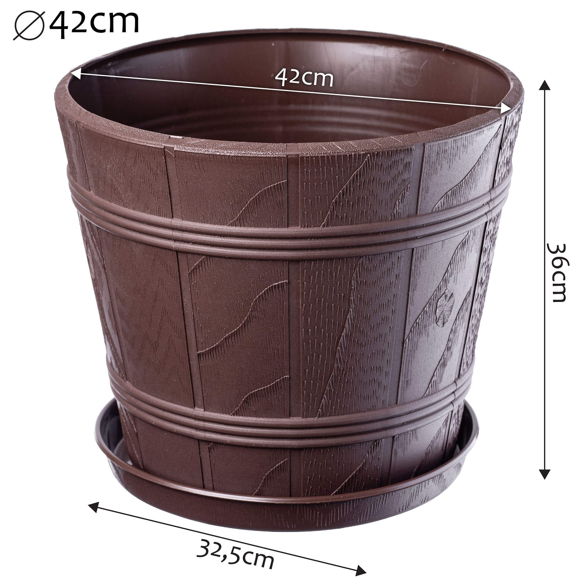 Doniczka drewnopodobna z podstawką Pula 42 cm, brązowa