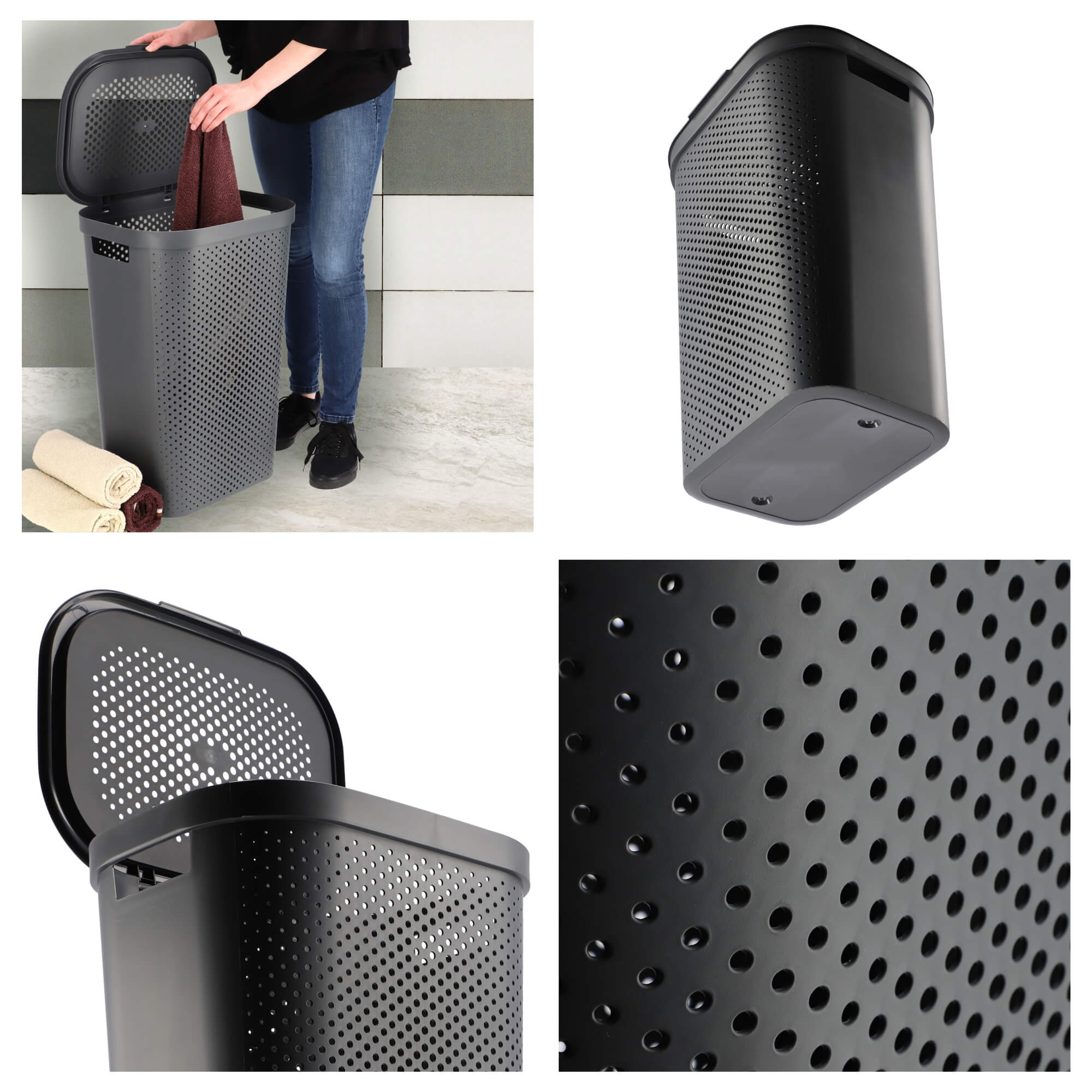 Kosz z pokrywą Curver Infinity 60L, ciemnoszary