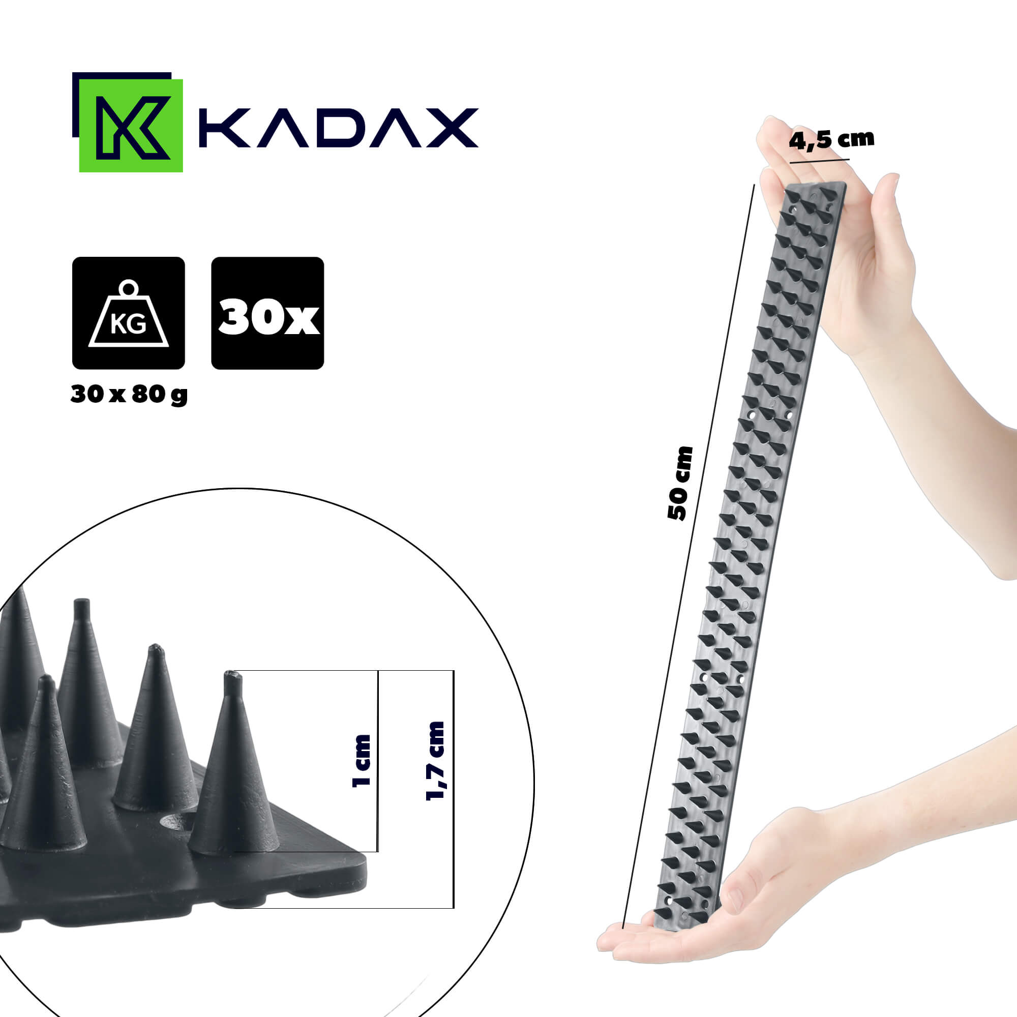 Plastikowe kolce Tosta przeciw ptakom 50 cm szare 30 szt.