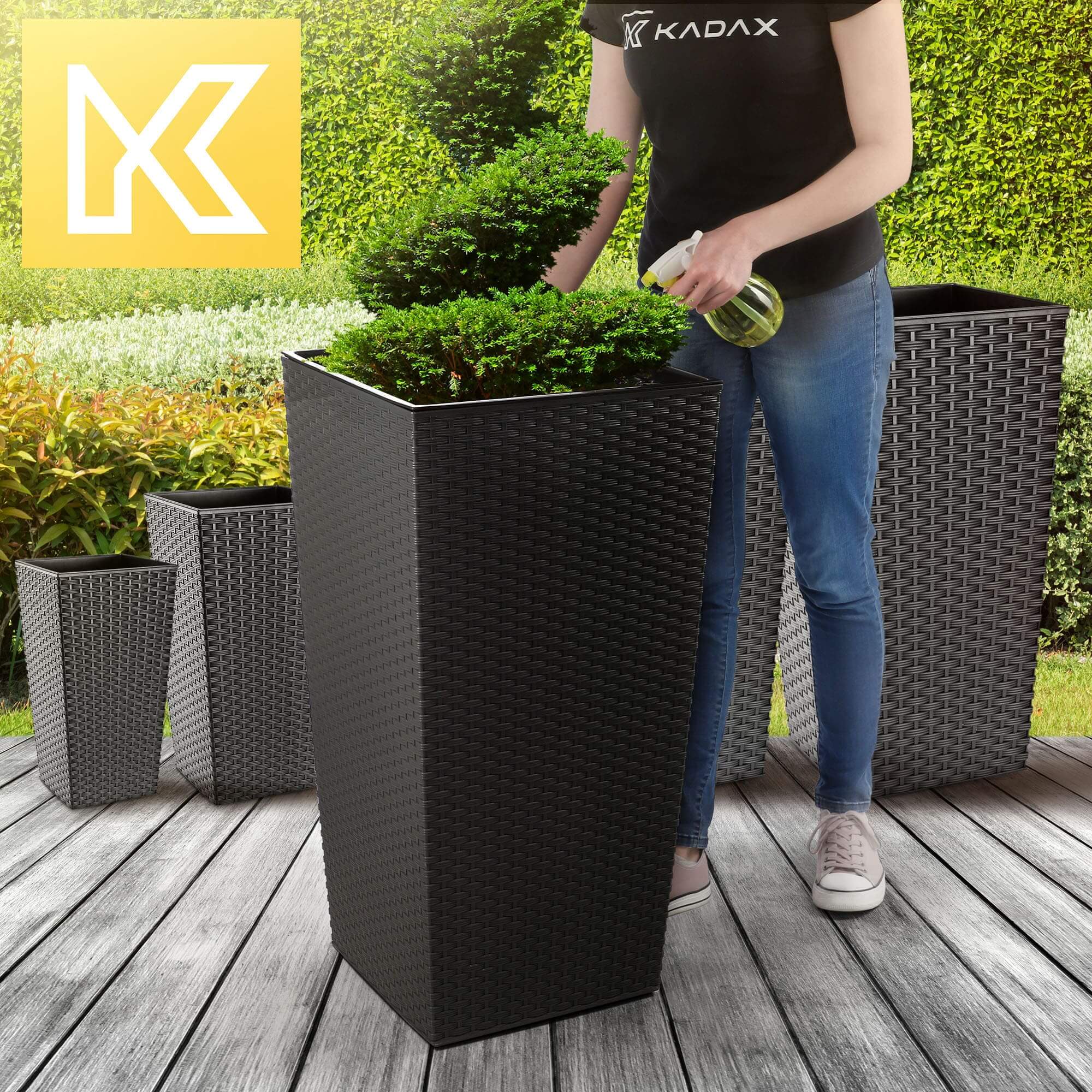 Donica na kwiaty z wkładem Pesaro rattan 40 cm, grafit