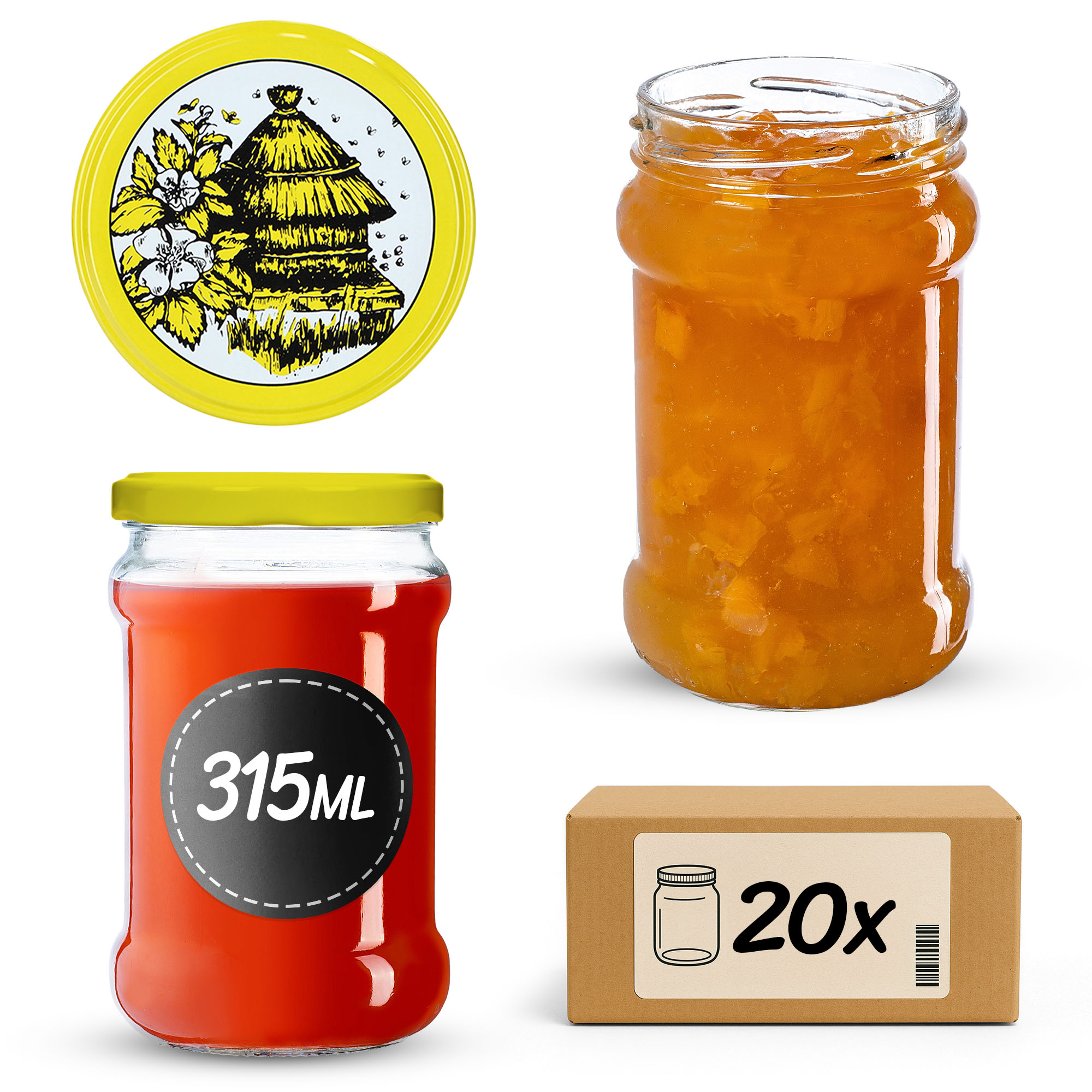 Słoiki na przetwory Seno 315ml 20szt fi 66 mm + wieczka "Pszczoły"