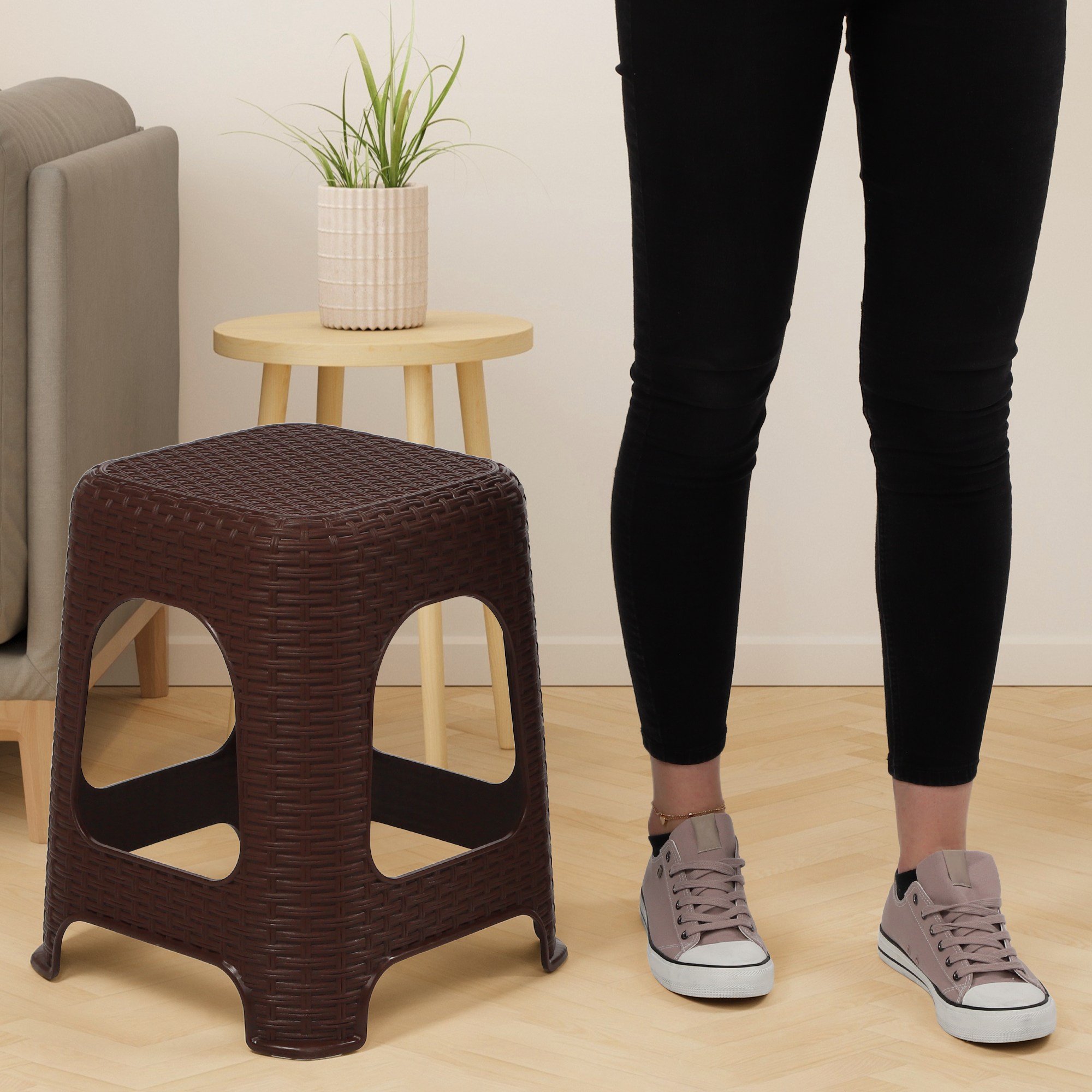 Taboret rattan 45 x 26 cm brązowy, 2 szt.