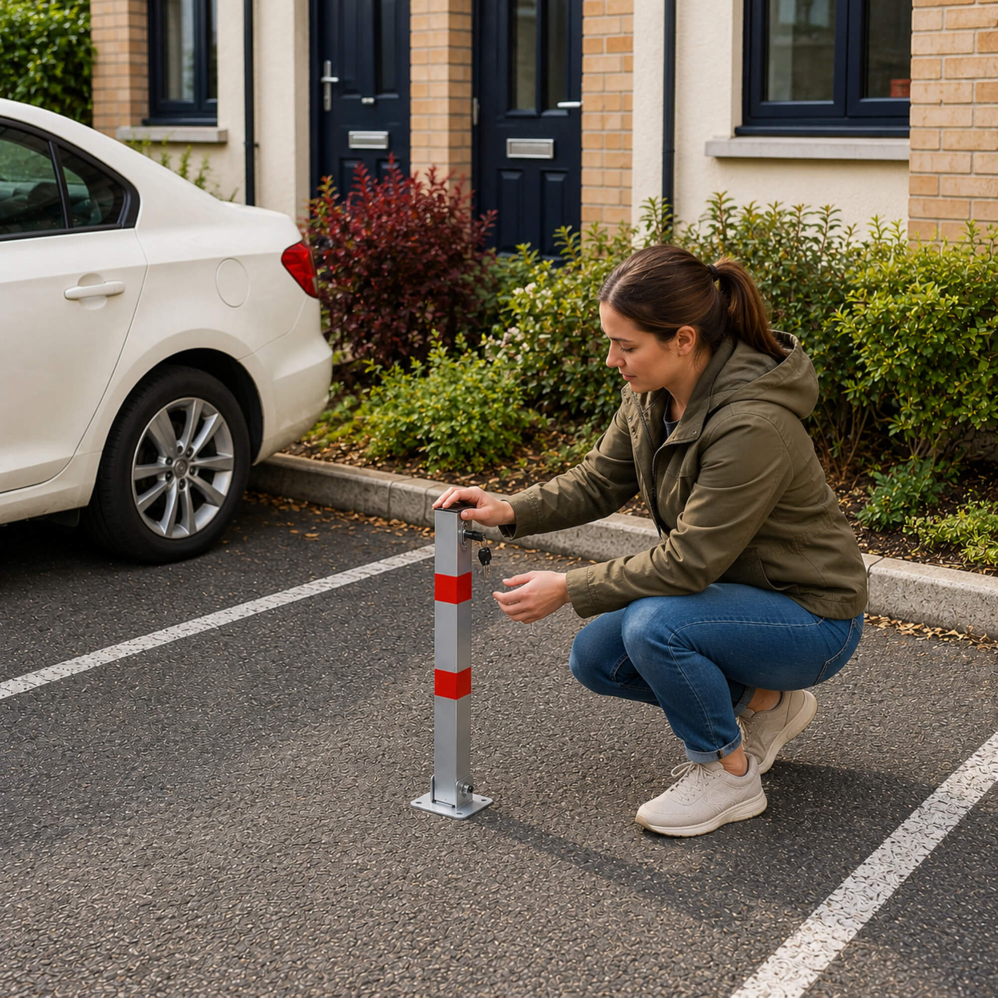 Składana blokada parkingowa Jarnac słupek 65.5 cm szaro-czerwony