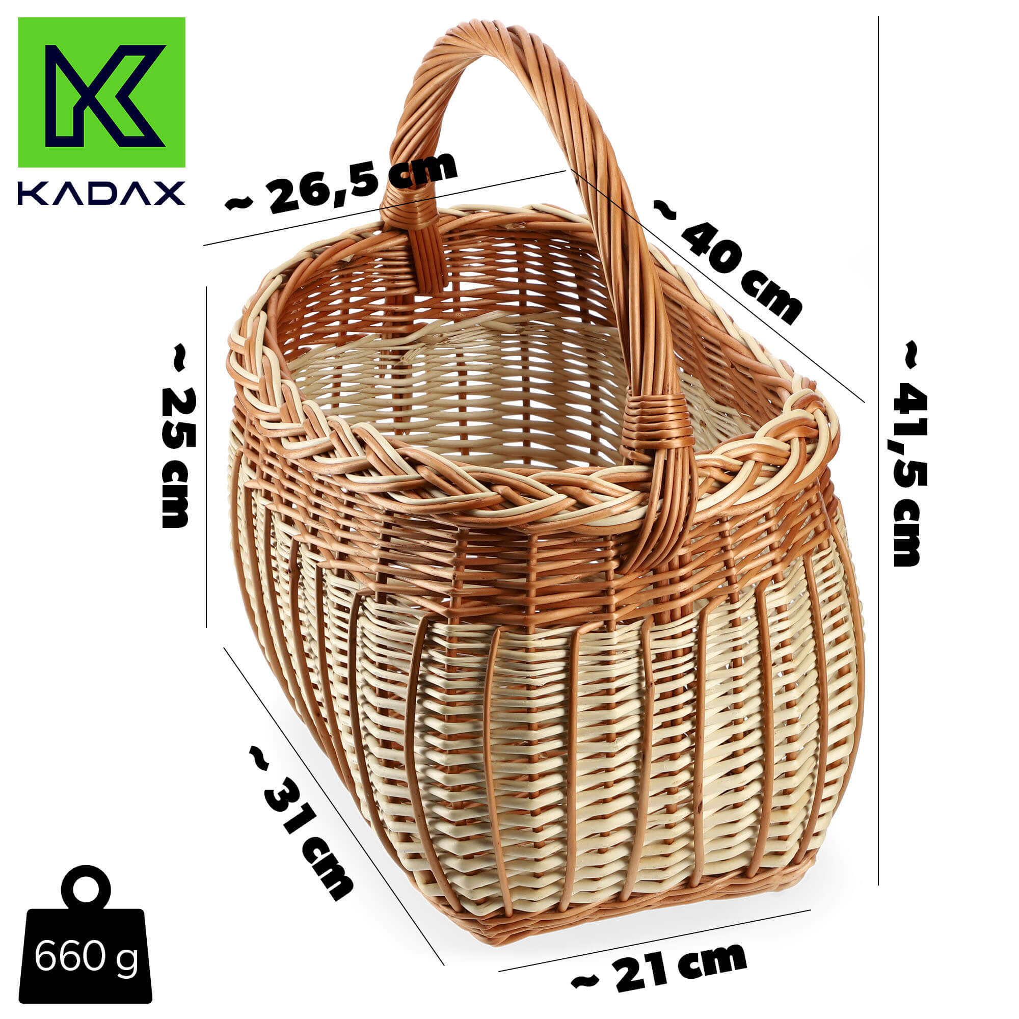Kosz wiklinowy na zakupy Anfo 41 x 26 cm, naturalny