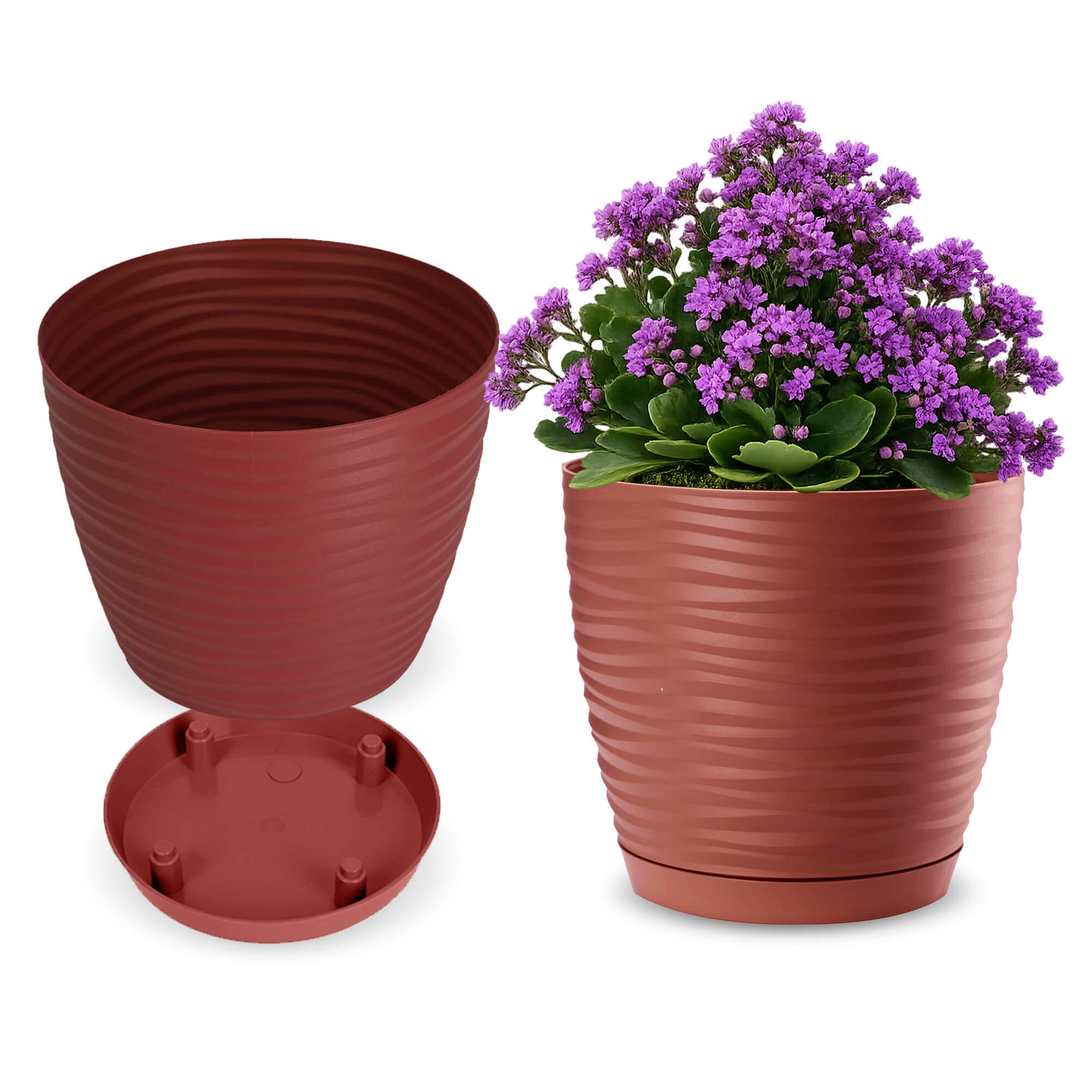 Doniczka na kwiaty okrągła z podstawką 17 cm, bordowa