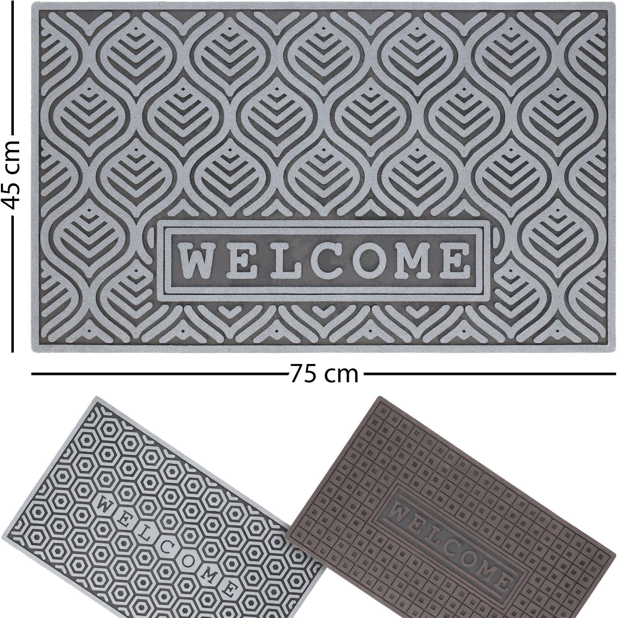 Wycieraczka gumowa „Welcome" 45 x 75 cm, szara