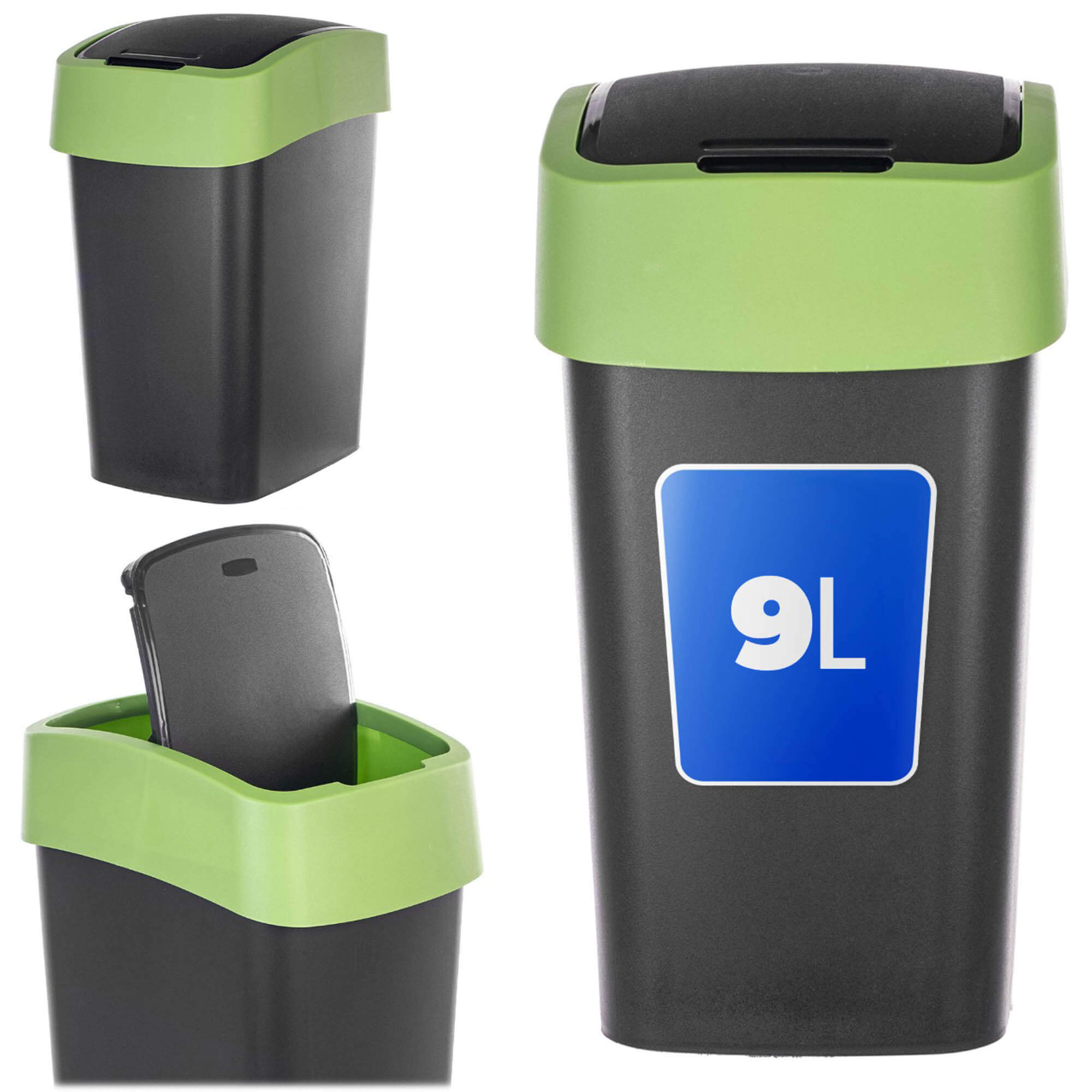 Kosz na śmieci Curver Flip Bin 9L czarno-zielony