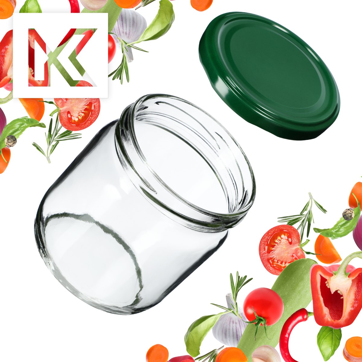 Słoiki na przetwory Salla 425ml 12szt fi 82 mm + wieczka zielone