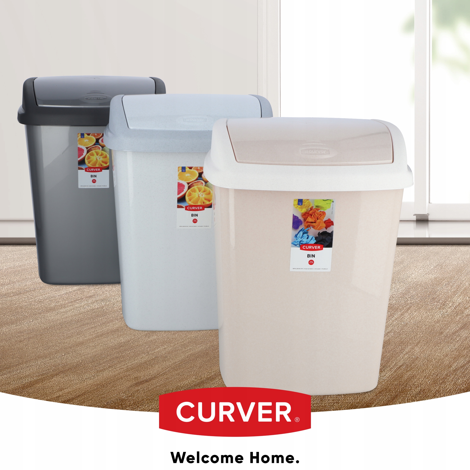 Kosz na śmieci uchylny Curver Dominik 25L, granitowy