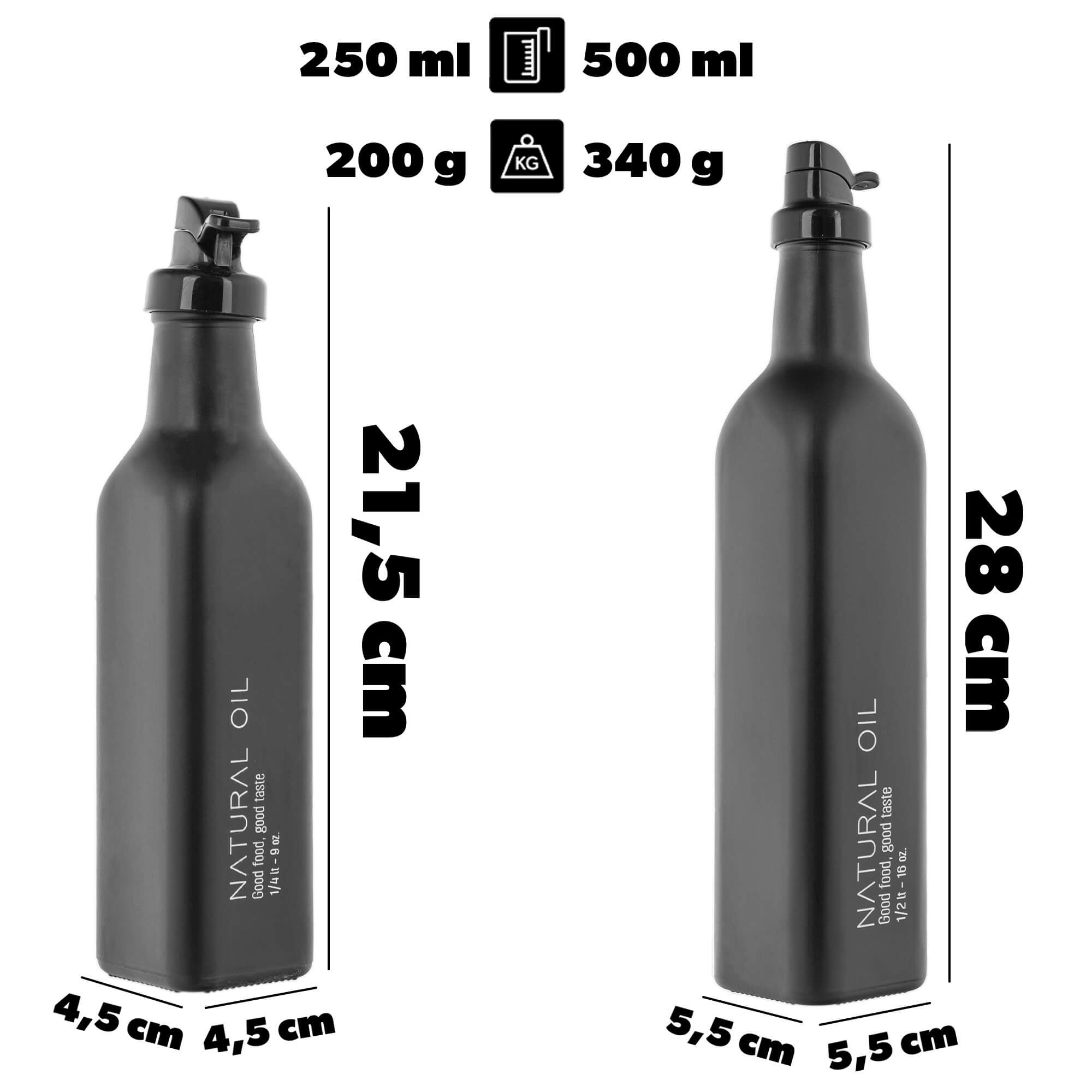 Butelki na oliwę Setri 0,25L + 0,5L, czarne, 2 szt.