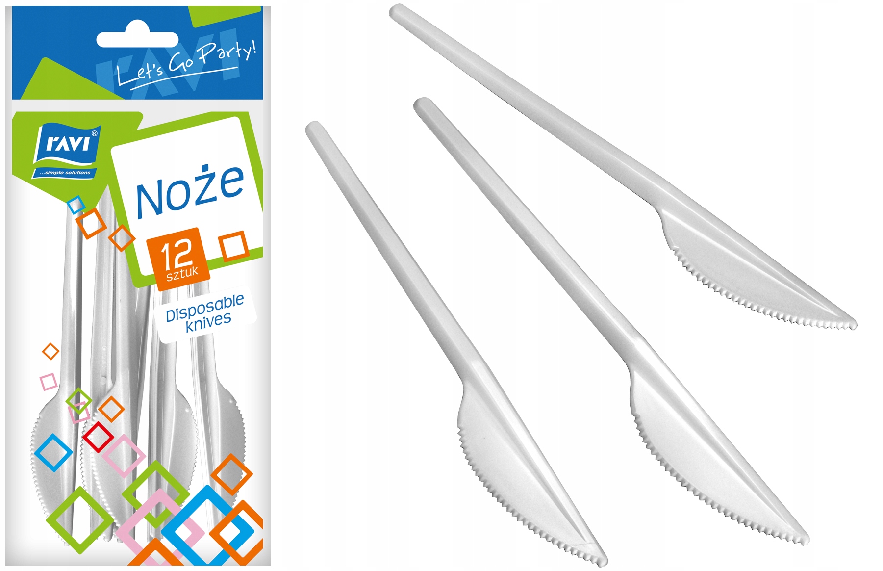 Plastikowe noże jednorazowe Ravi, 12 szt.