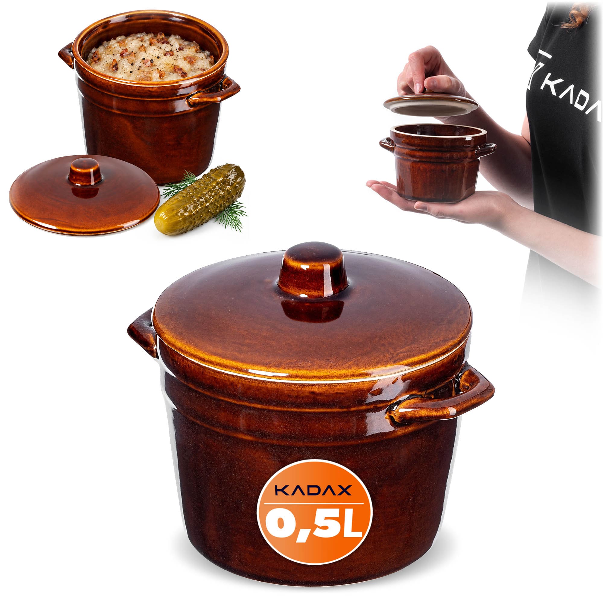 Garnek kamionkowy Athena 0.5L, z pokrywką