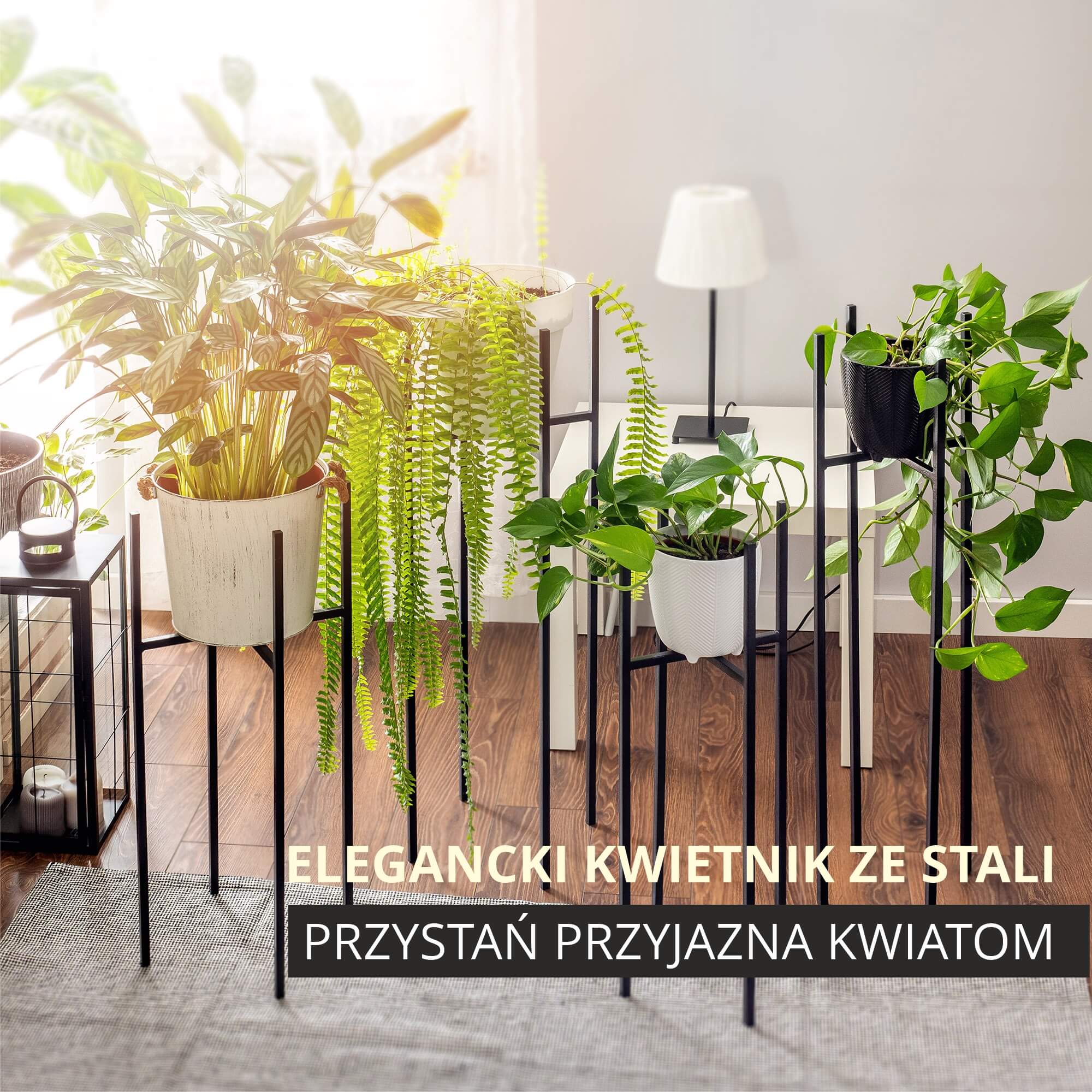 Kwietnik stojący stalowy Sabatini 67 x 29 cm, czarny