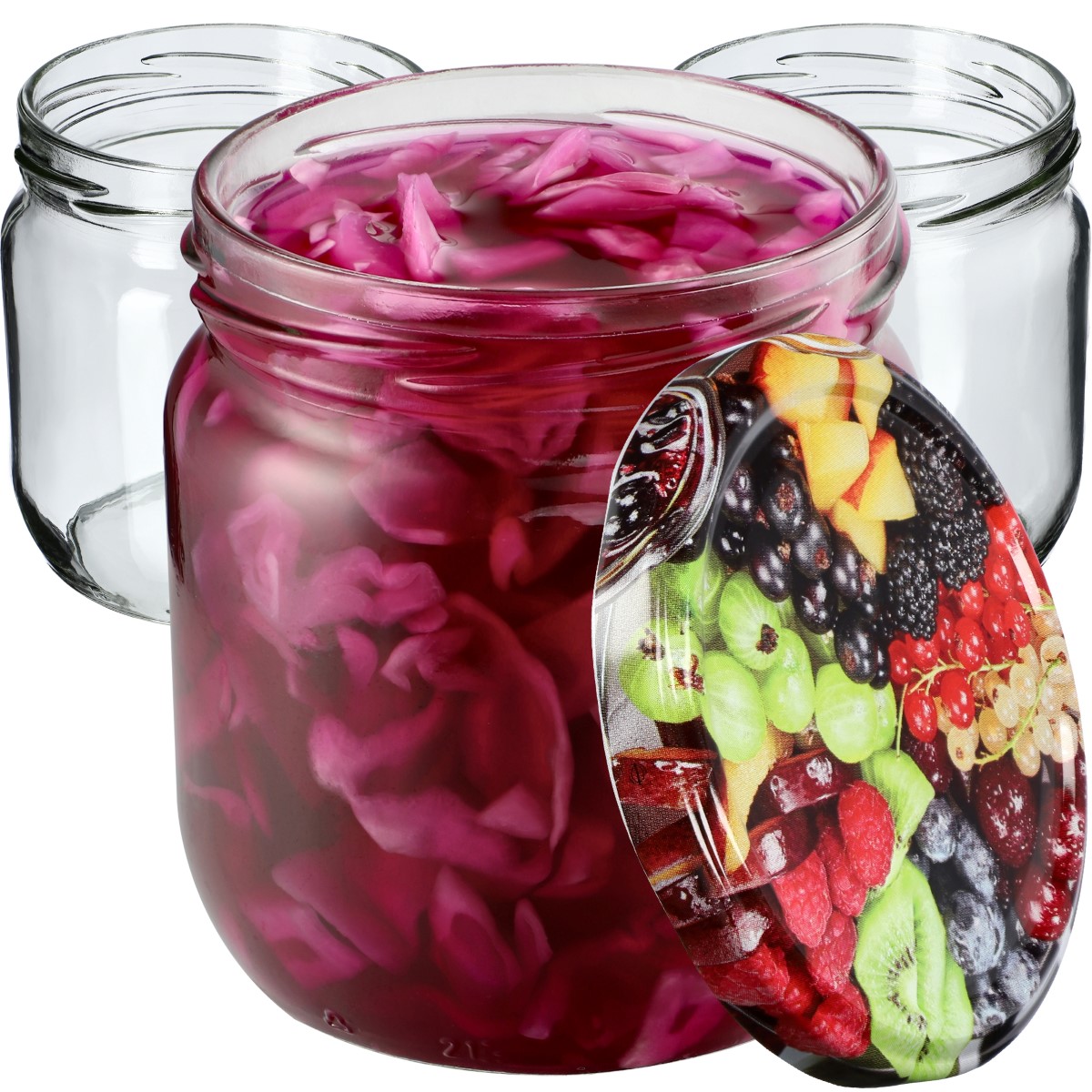 Słoiki na przetwory Salla 425ml 48szt fi 82 mm + wieczka "Mix owoców"