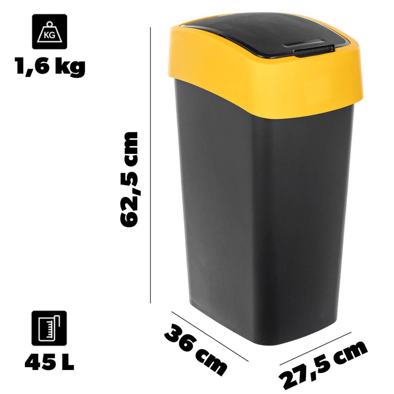 Kosz na śmieci Curver Flip Bin 45L czarno-żółty