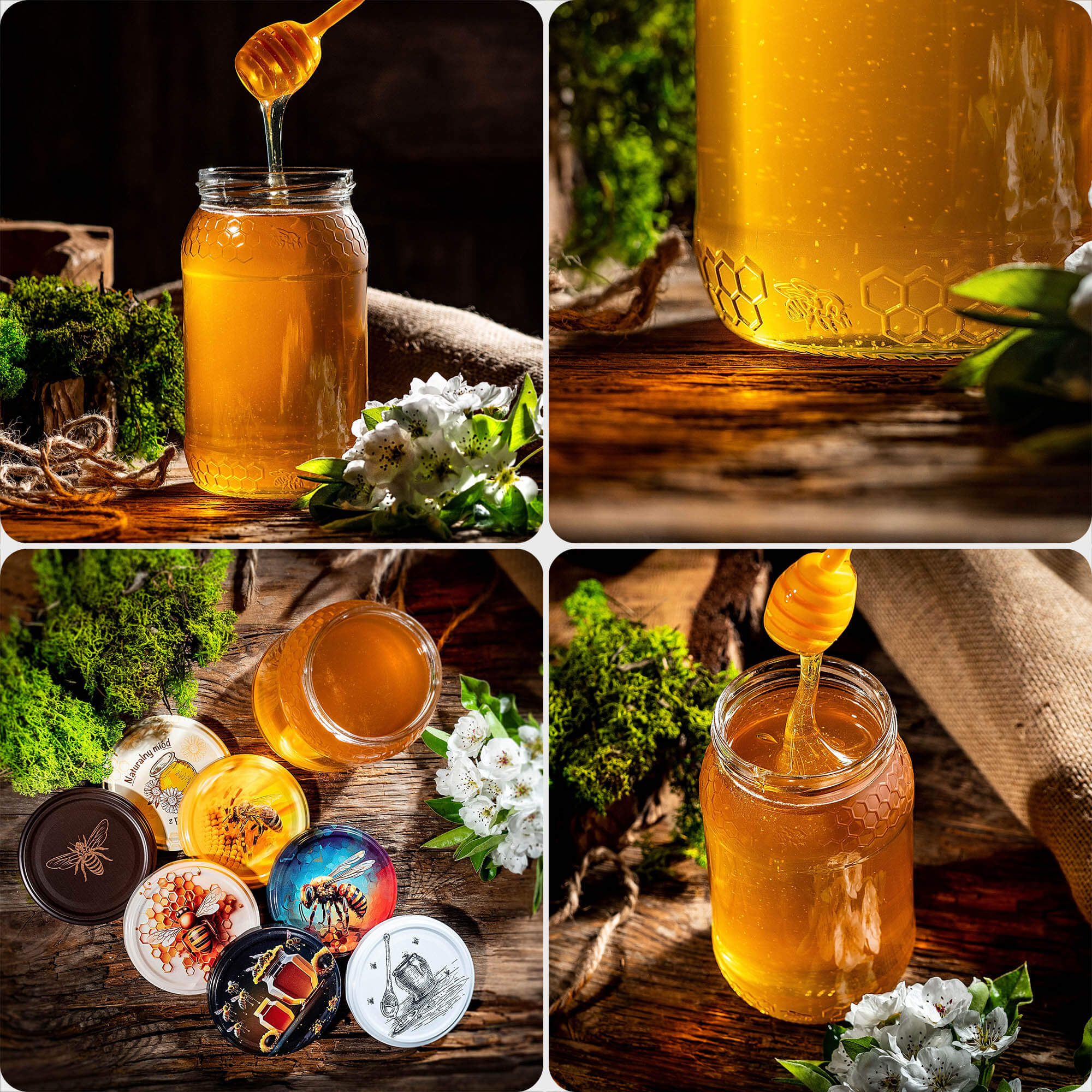Szklany słój Lierde 900ml fi 82 mm 48 szt. + wieczka zielone