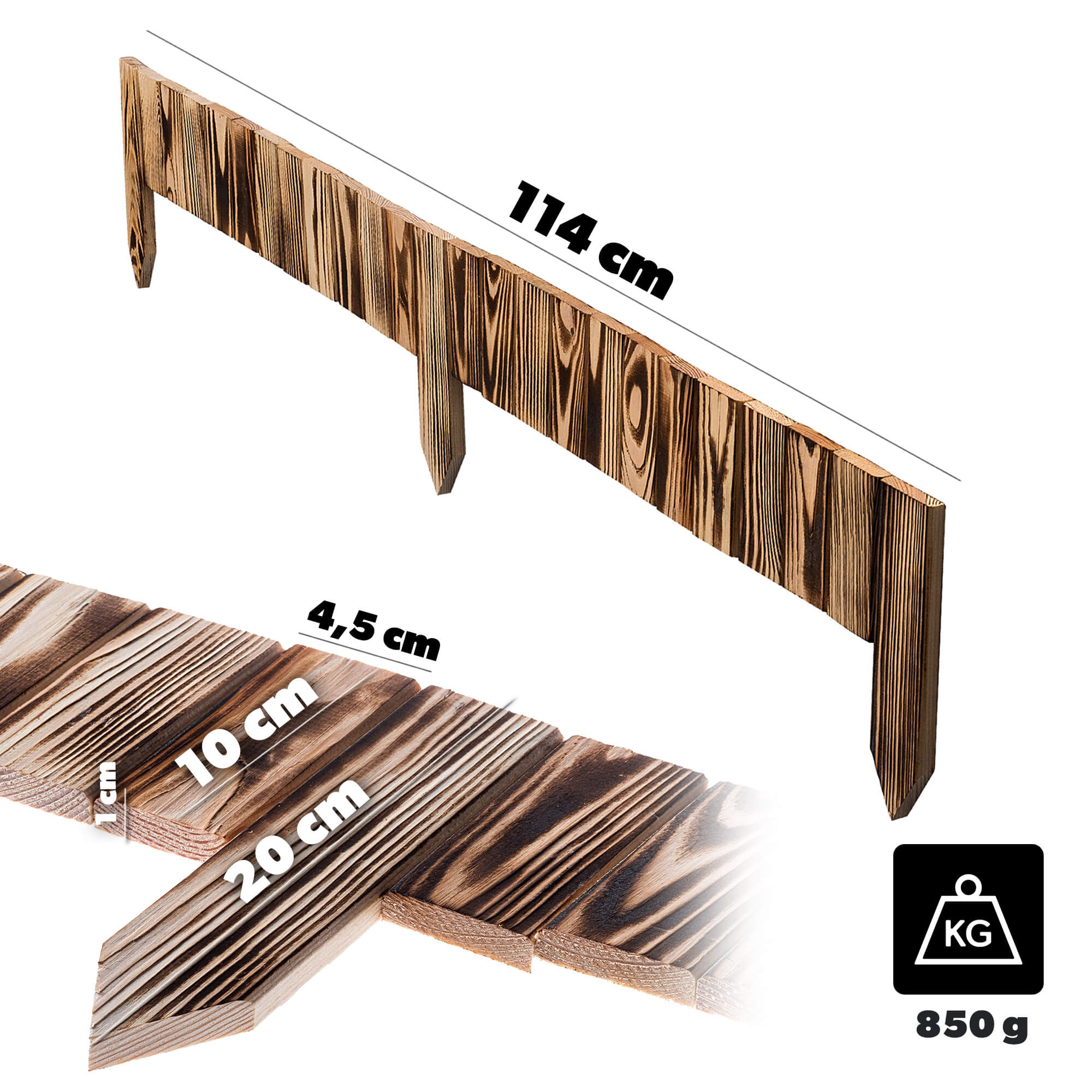 Płotek drewniany rollborder Ansjo obrzeże 115 x 10 cm opalany