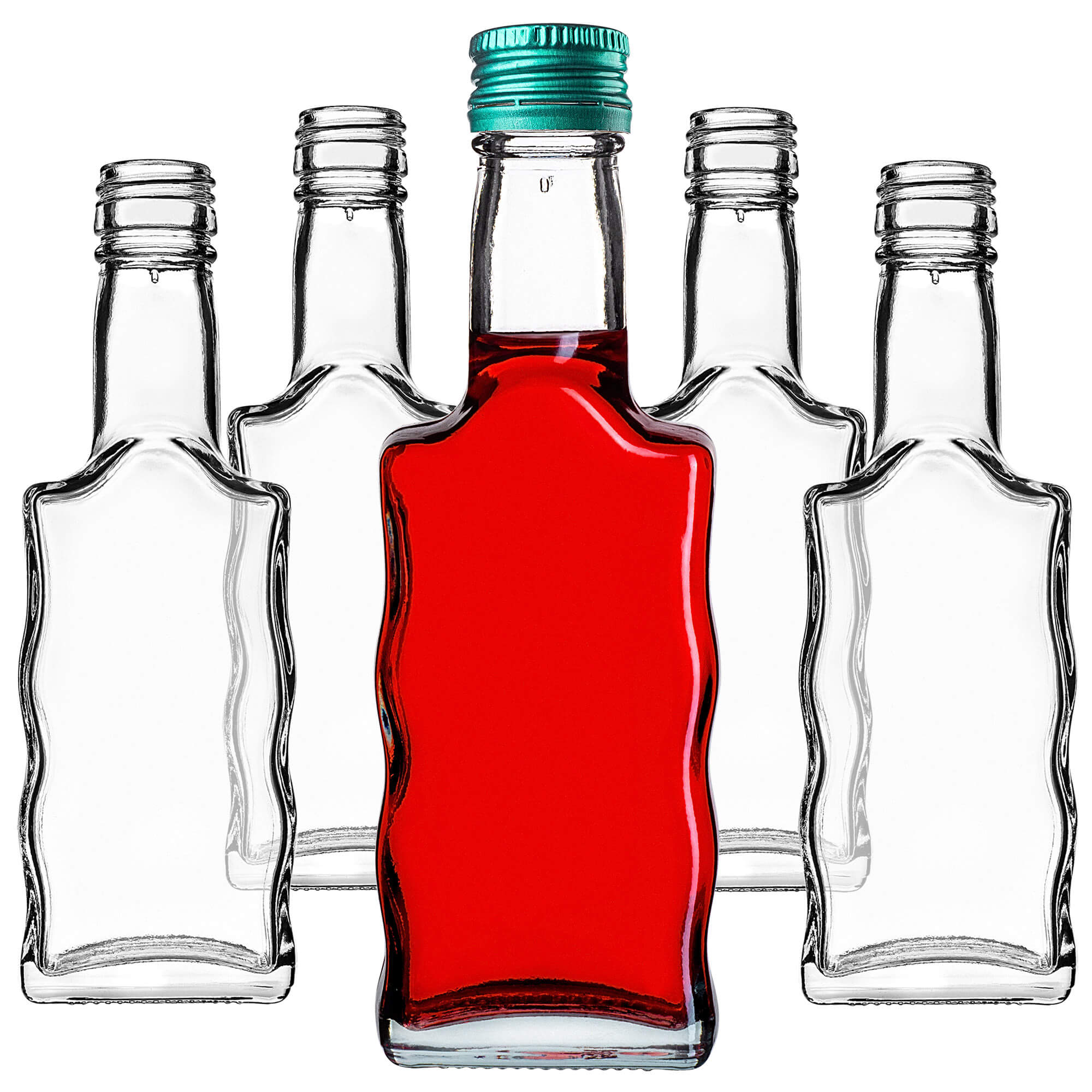 Szklana butelka na nalewkę Fala 200ml z zieloną zakrętką 10 szt.