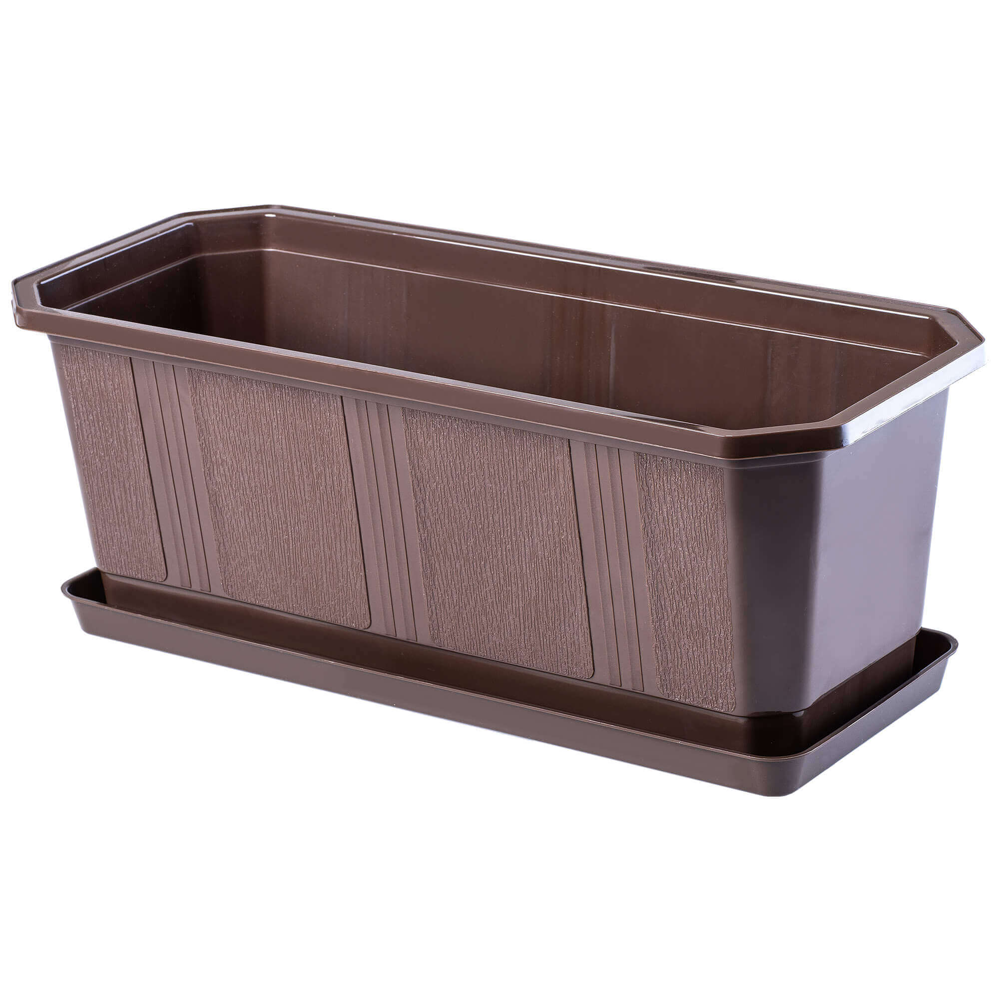 Doniczka balkonowa z podstawką Trani 40 cm + 2 uchwyty, brąz